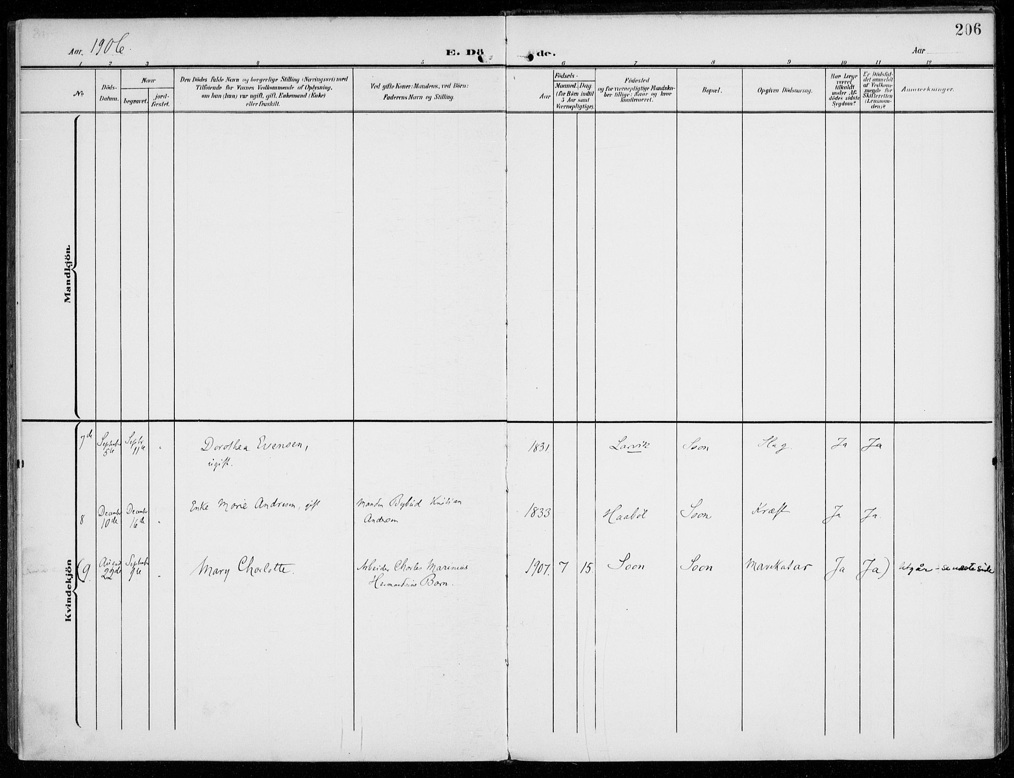 Vestby prestekontor Kirkebøker, SAO/A-10893/F/Fc/L0002: Parish register (official) no. III 2, 1906-1940, p. 206