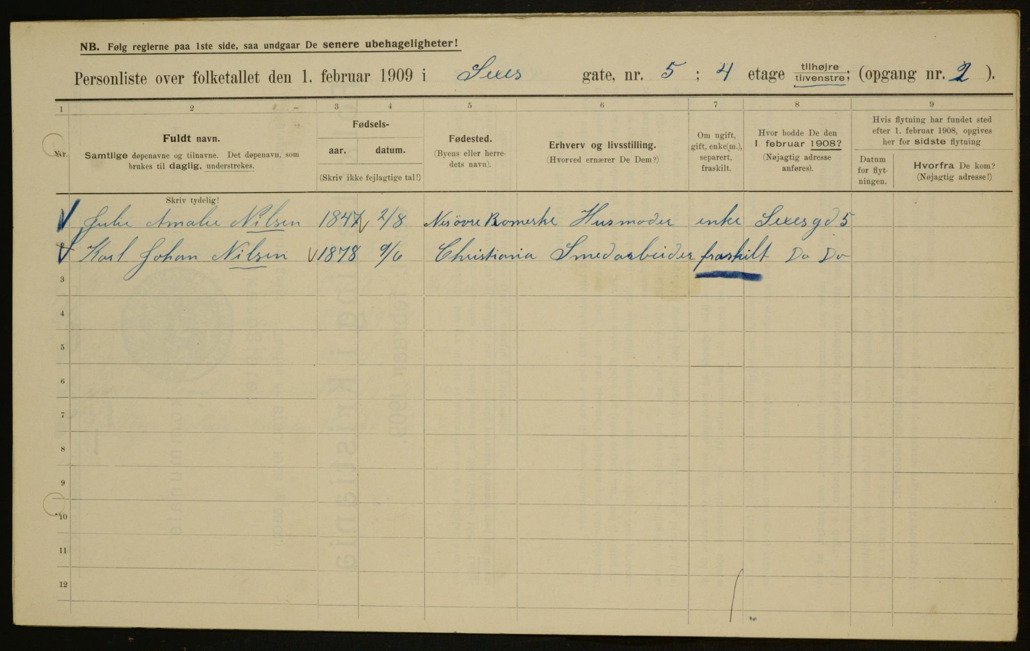 OBA, Municipal Census 1909 for Kristiania, 1909, p. 85951
