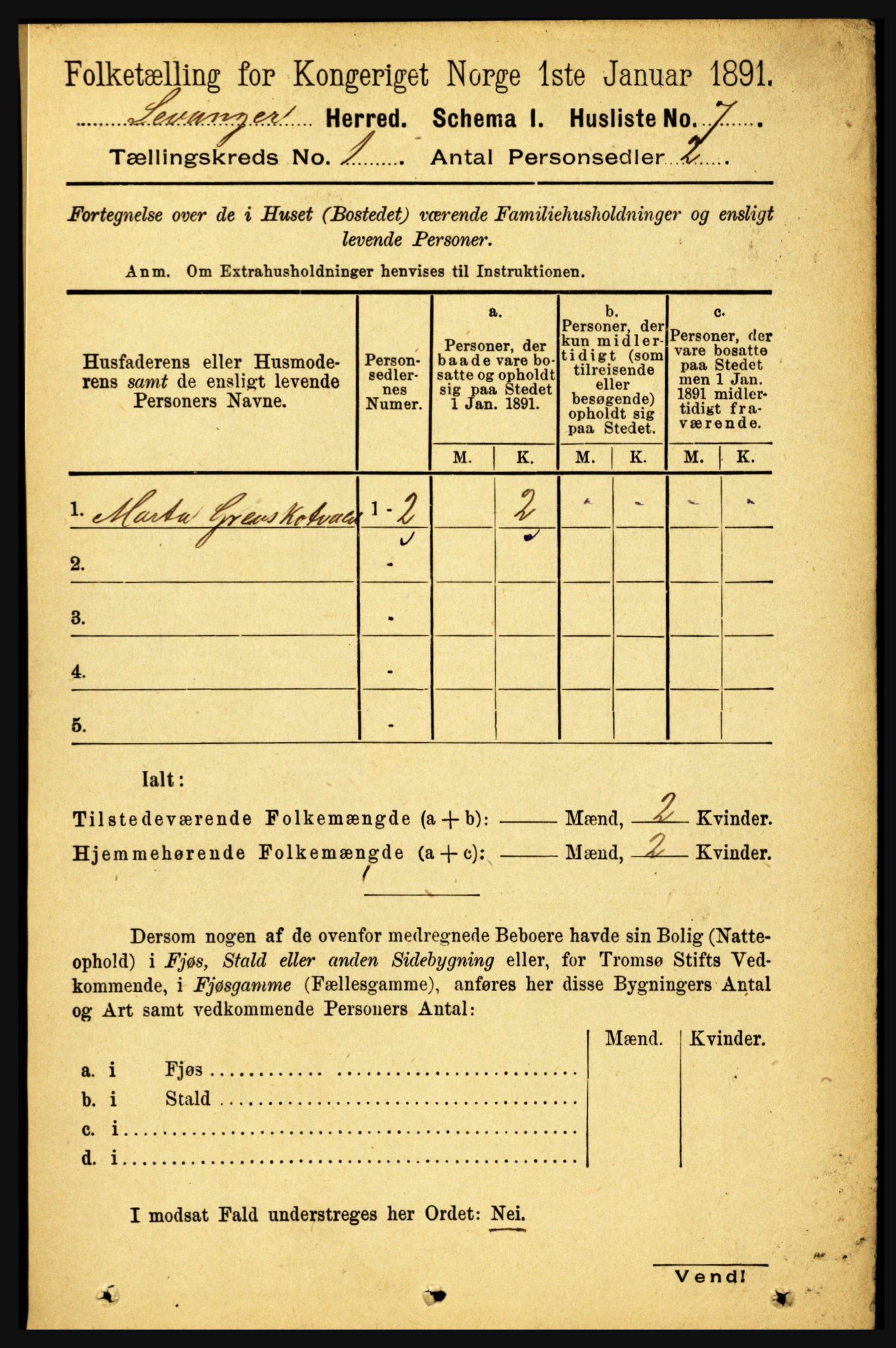 RA, 1891 census for 1720 Levanger, 1891, p. 27