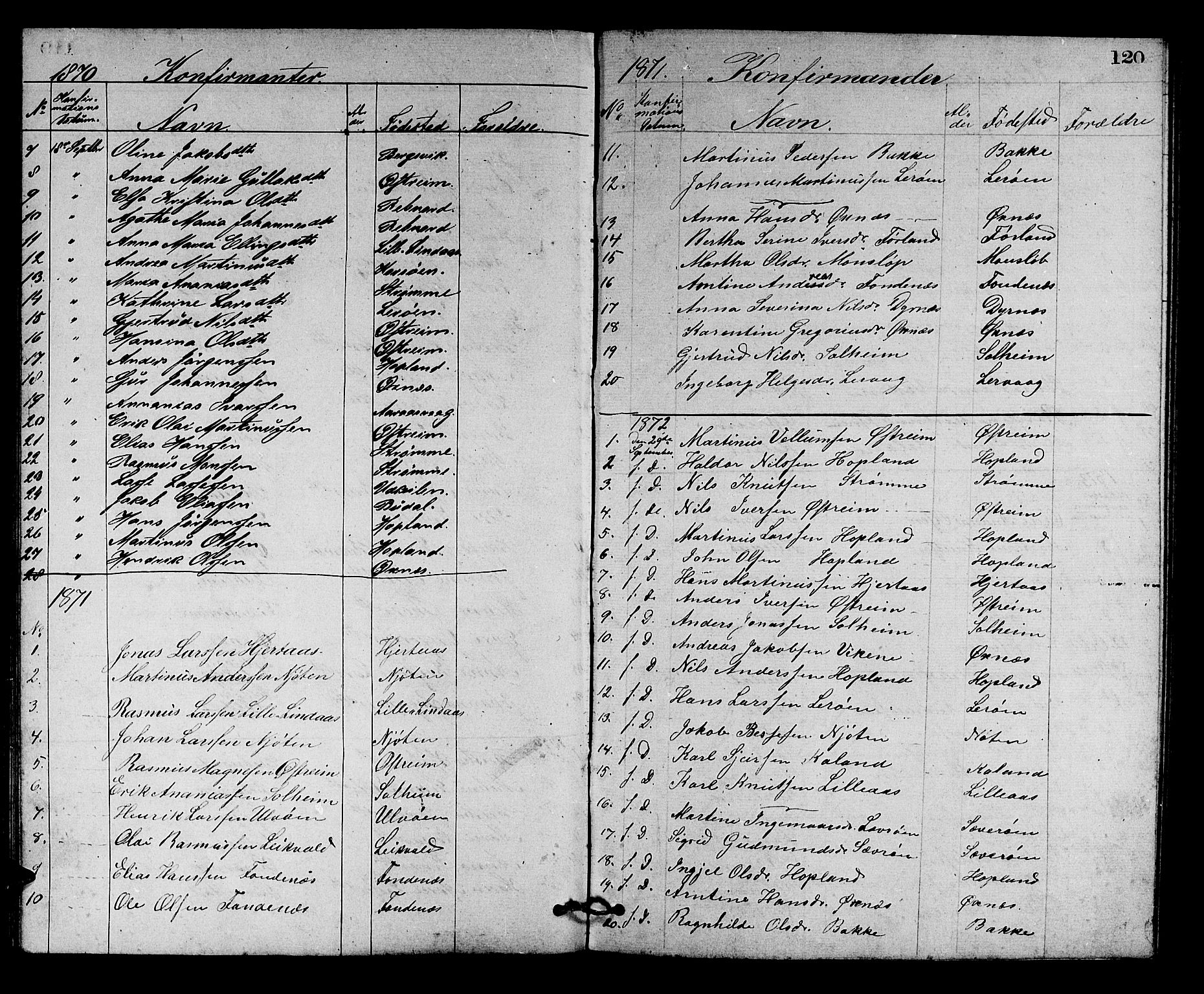 Lindås Sokneprestembete, SAB/A-76701/H/Hab: Parish register (copy) no. C 2, 1868-1885, p. 120