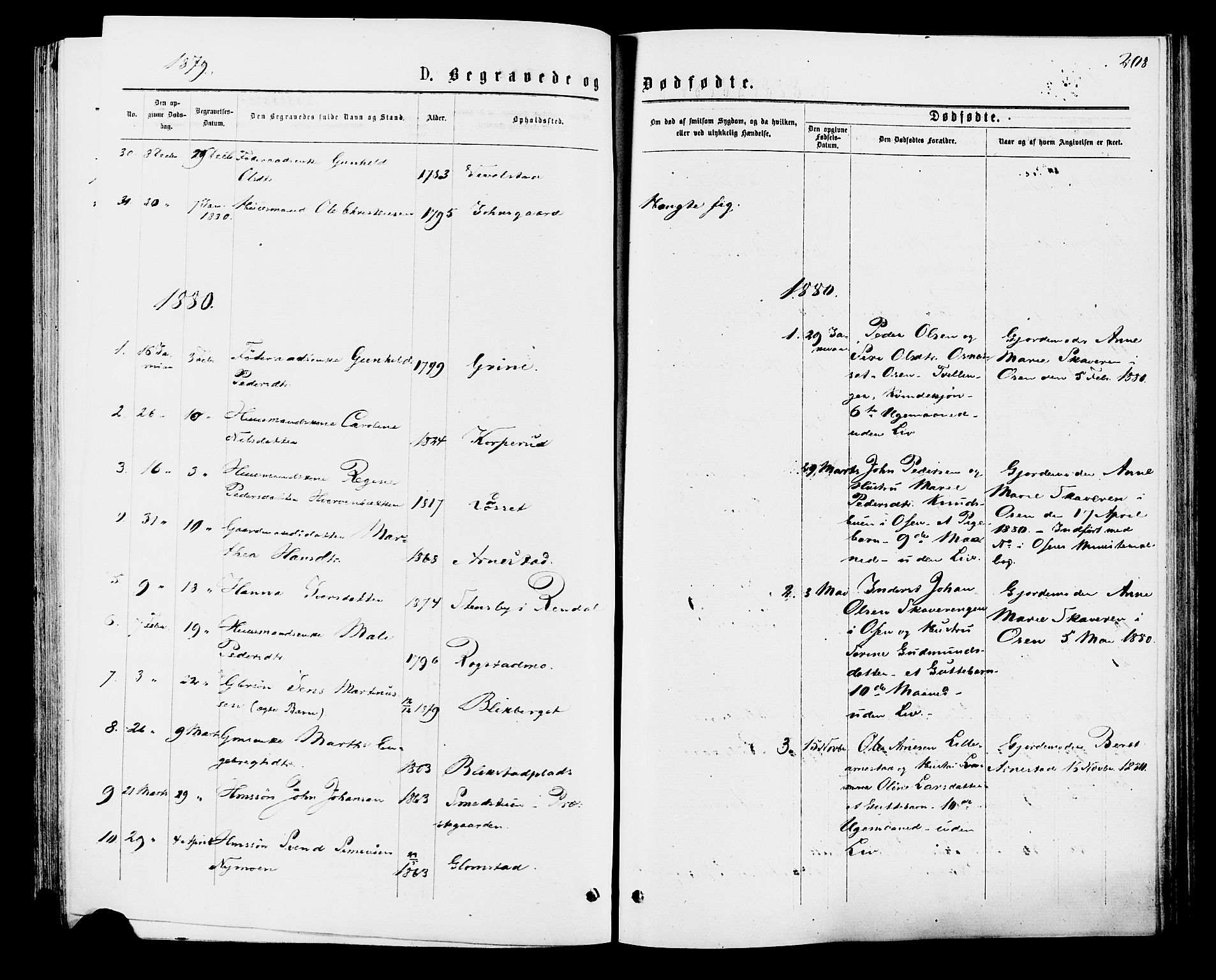 Åmot prestekontor, Hedmark, SAH/PREST-056/H/Ha/Haa/L0009: Parish register (official) no. 9, 1875-1883, p. 208
