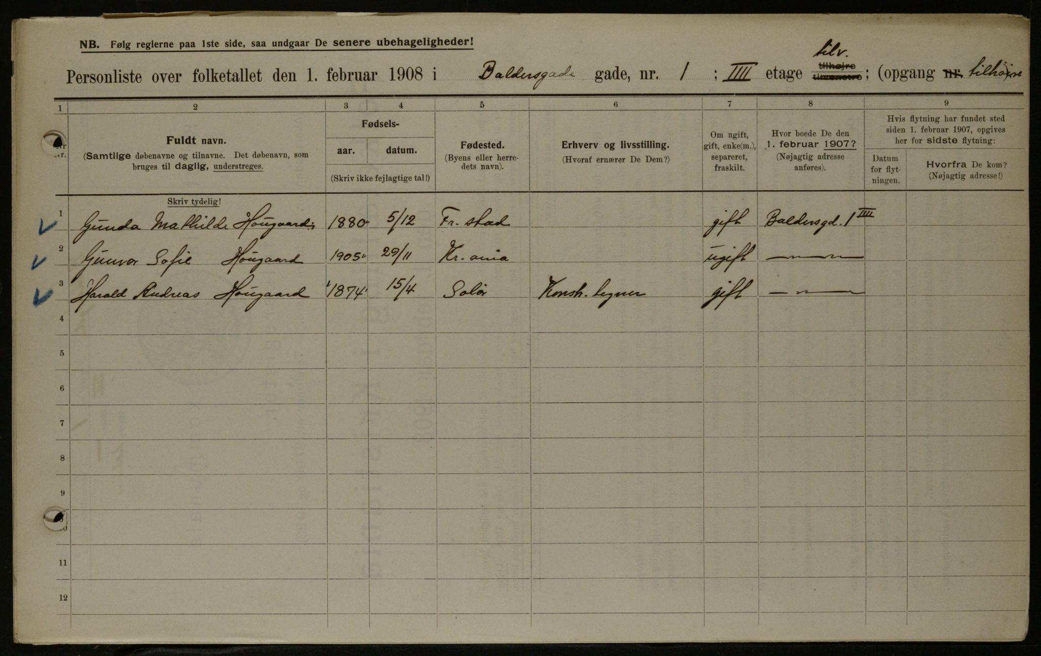 OBA, Municipal Census 1908 for Kristiania, 1908, p. 3084