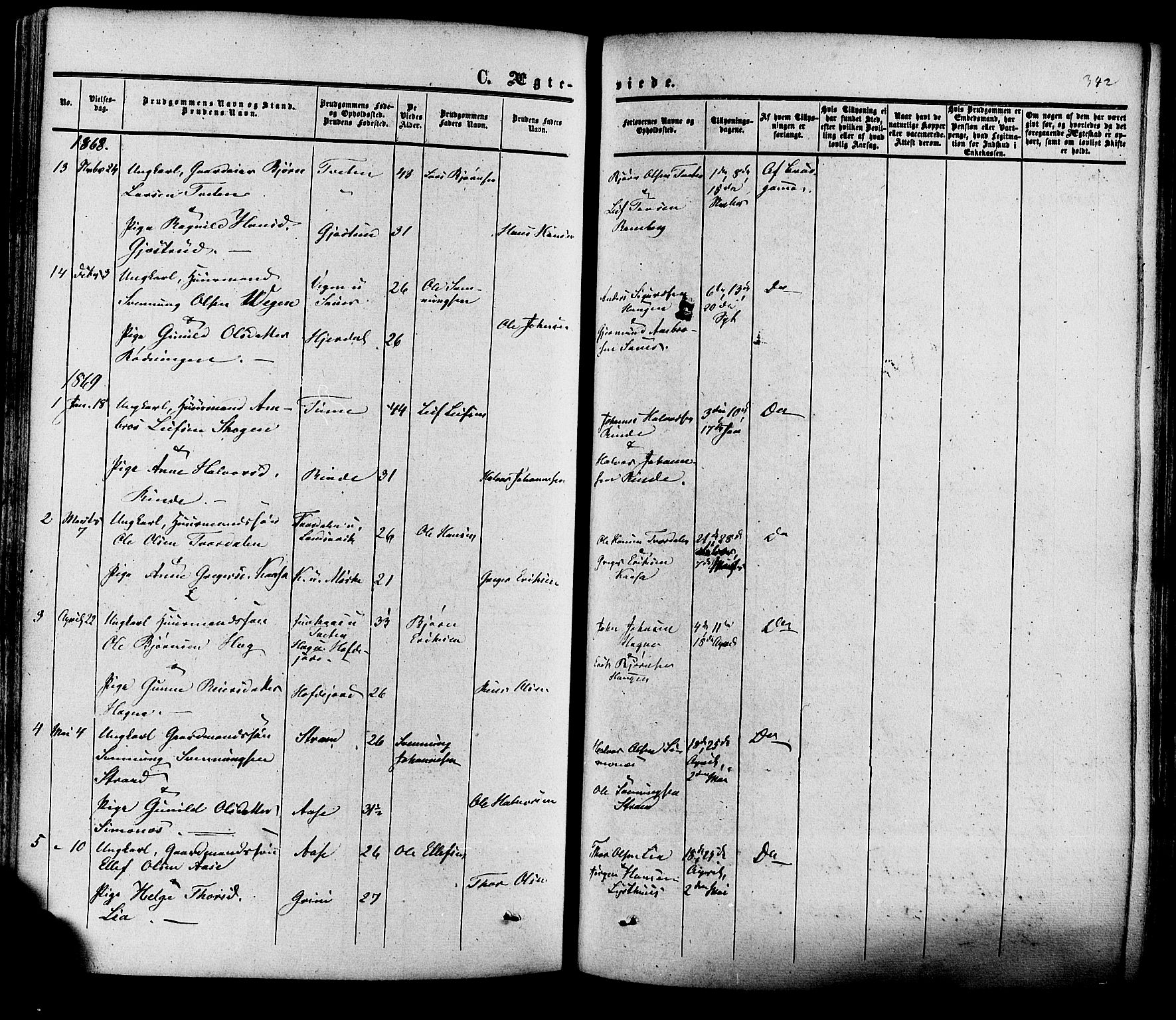 Heddal kirkebøker, SAKO/A-268/F/Fa/L0007: Parish register (official) no. I 7, 1855-1877, p. 342