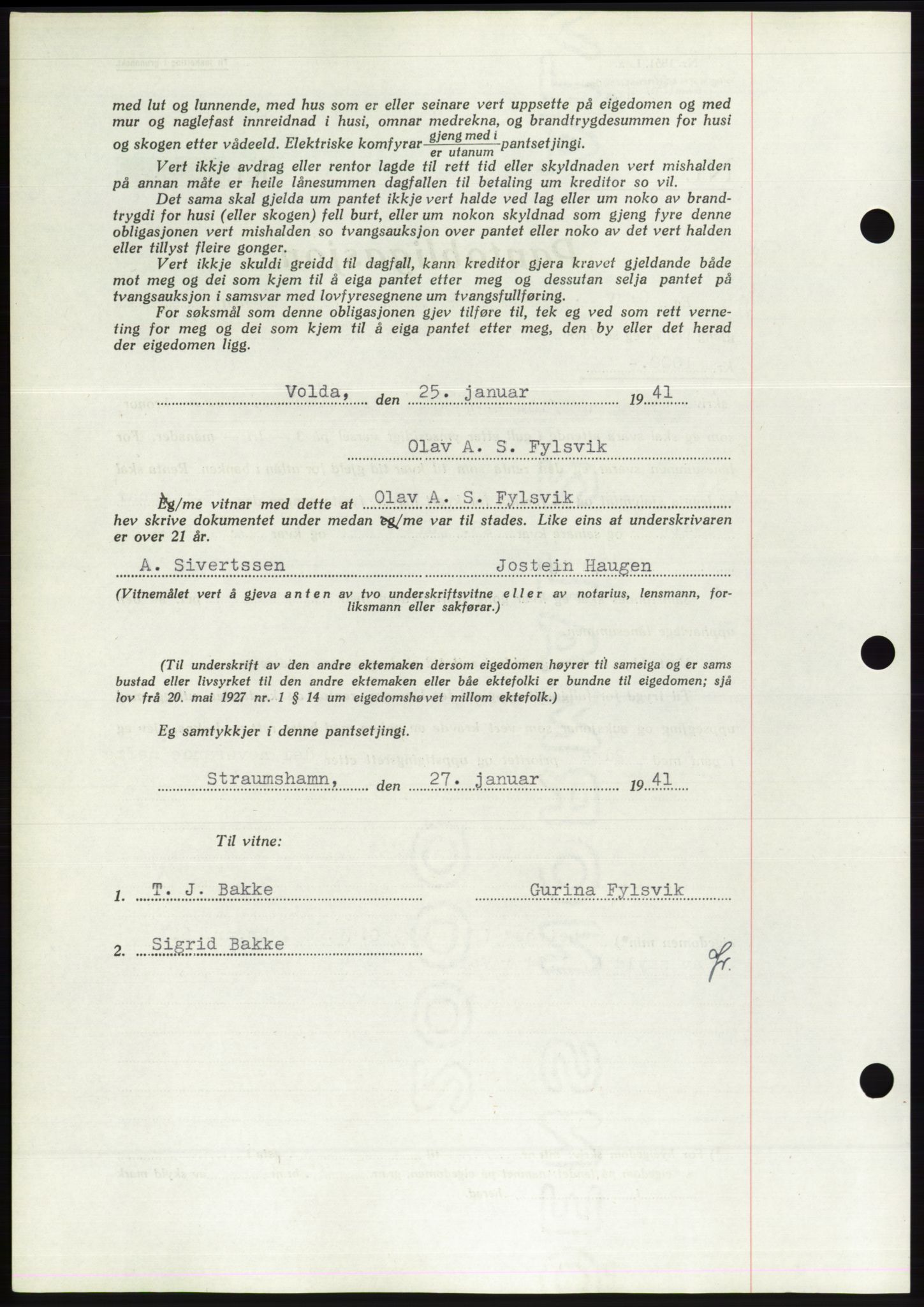 Søre Sunnmøre sorenskriveri, AV/SAT-A-4122/1/2/2C/L0071: Mortgage book no. 65, 1941-1941, Diary no: : 279/1941