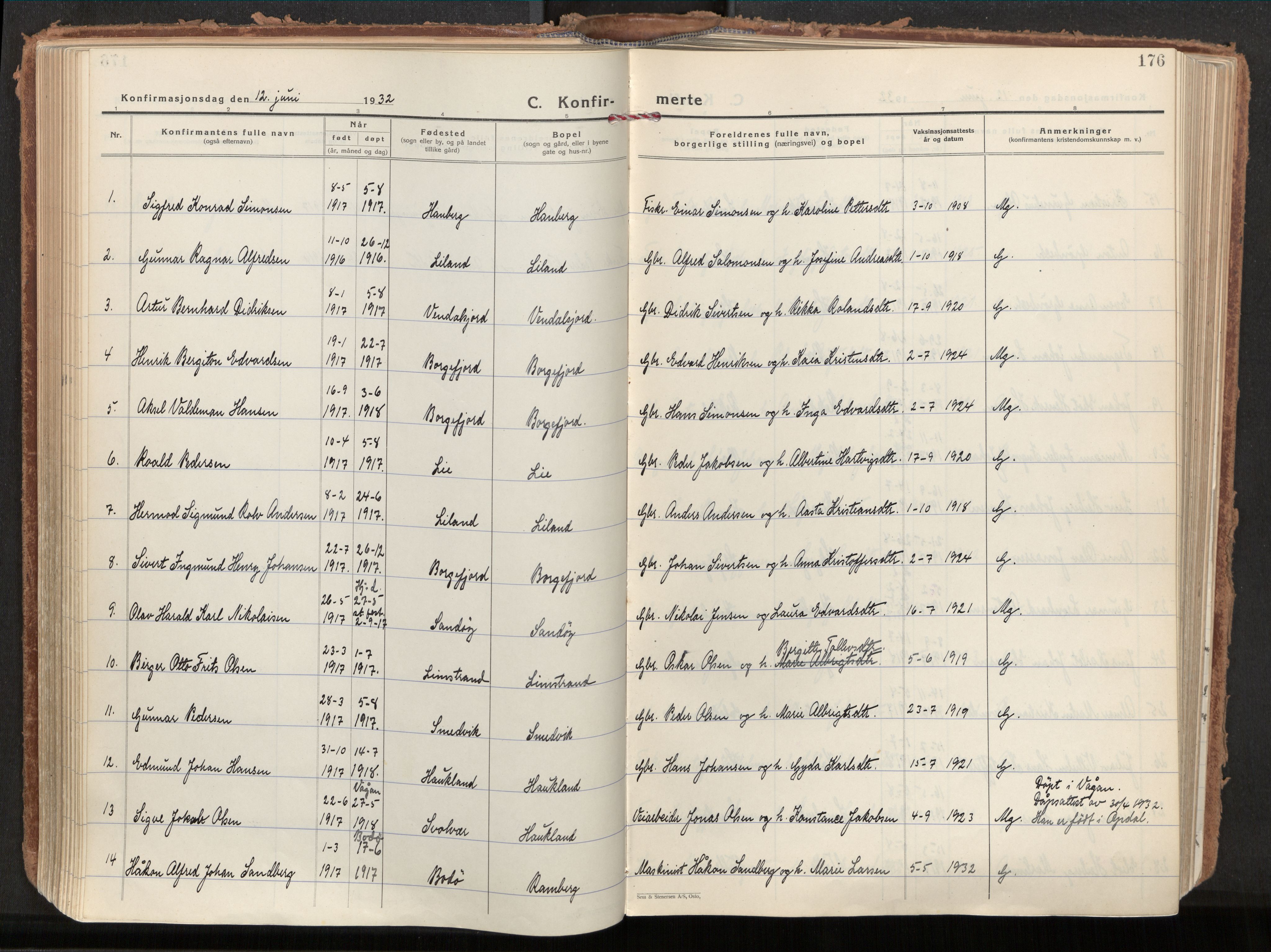 Ministerialprotokoller, klokkerbøker og fødselsregistre - Nordland, SAT/A-1459/880/L1137: Parish register (official) no. 880A11, 1927-1944, p. 176