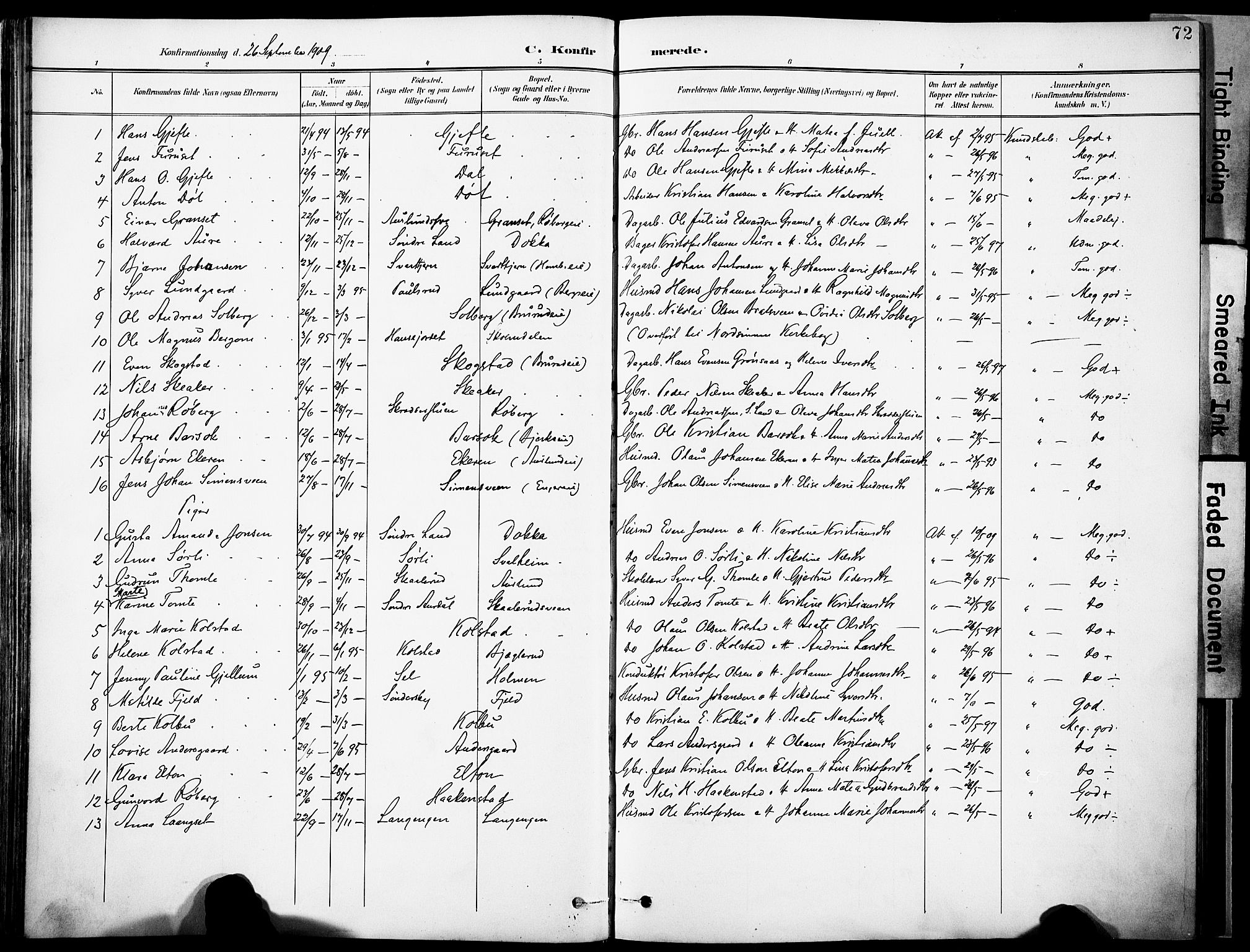Nordre Land prestekontor, AV/SAH-PREST-124/H/Ha/Haa/L0006: Parish register (official) no. 6, 1897-1914, p. 72