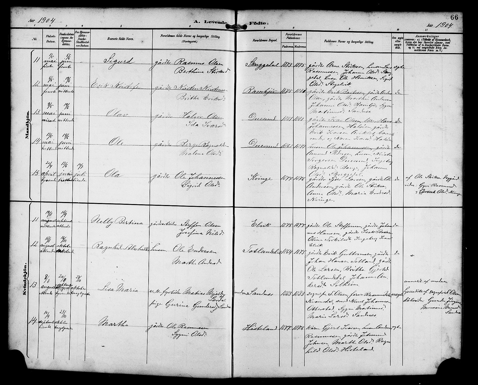 Masfjorden Sokneprestembete, AV/SAB-A-77001: Parish register (copy) no. B 1, 1892-1913, p. 66