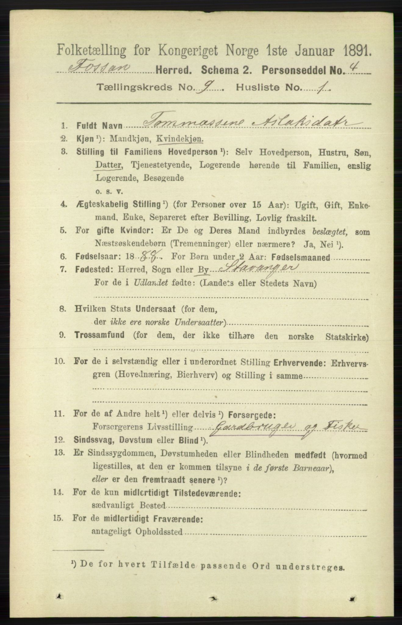 RA, 1891 census for 1129 Forsand, 1891, p. 1474