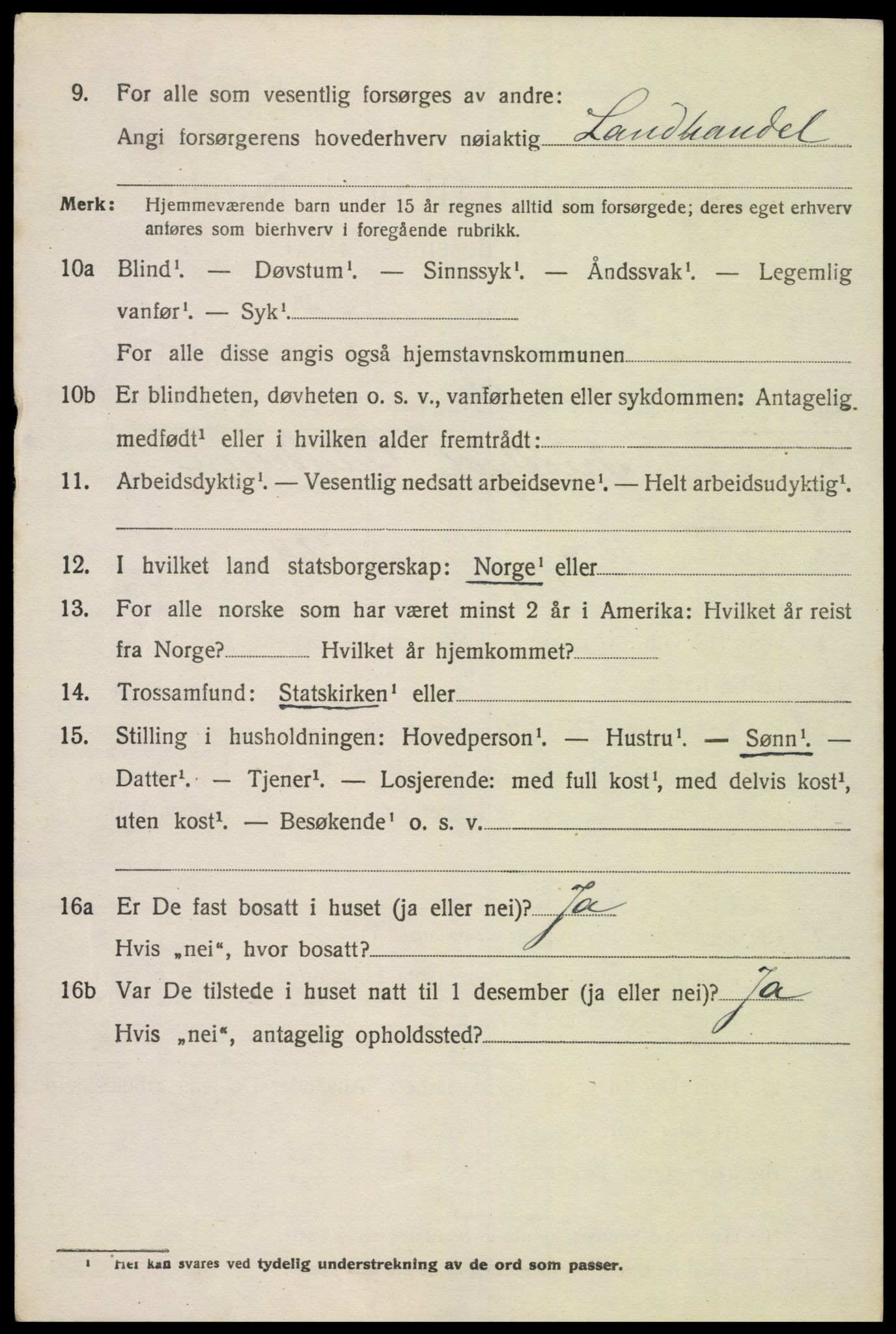 SAK, 1920 census for Tveit, 1920, p. 1219