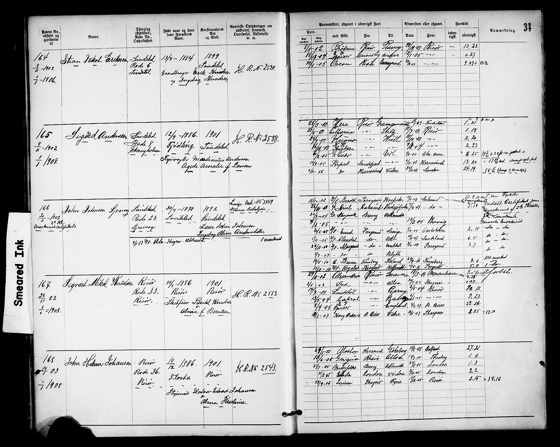 Risør mønstringskrets, SAK/2031-0010/F/Fa/L0004: Annotasjonsrulle nr 1914-1915 og nr 1-477, T-8, 1899-1911, p. 36