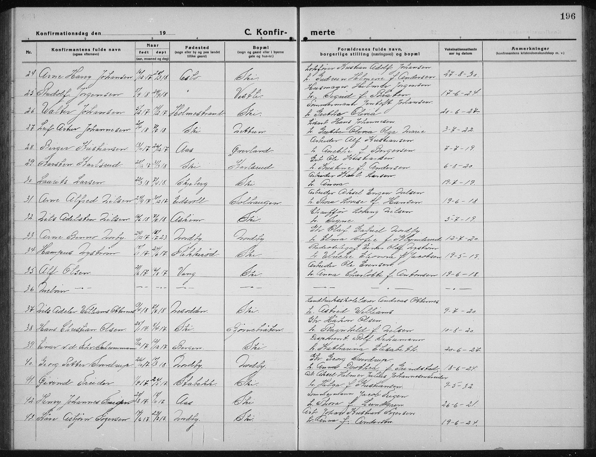 Kråkstad prestekontor Kirkebøker, AV/SAO-A-10125a/G/Gb/L0002: Parish register (copy) no. II 2, 1921-1941, p. 196