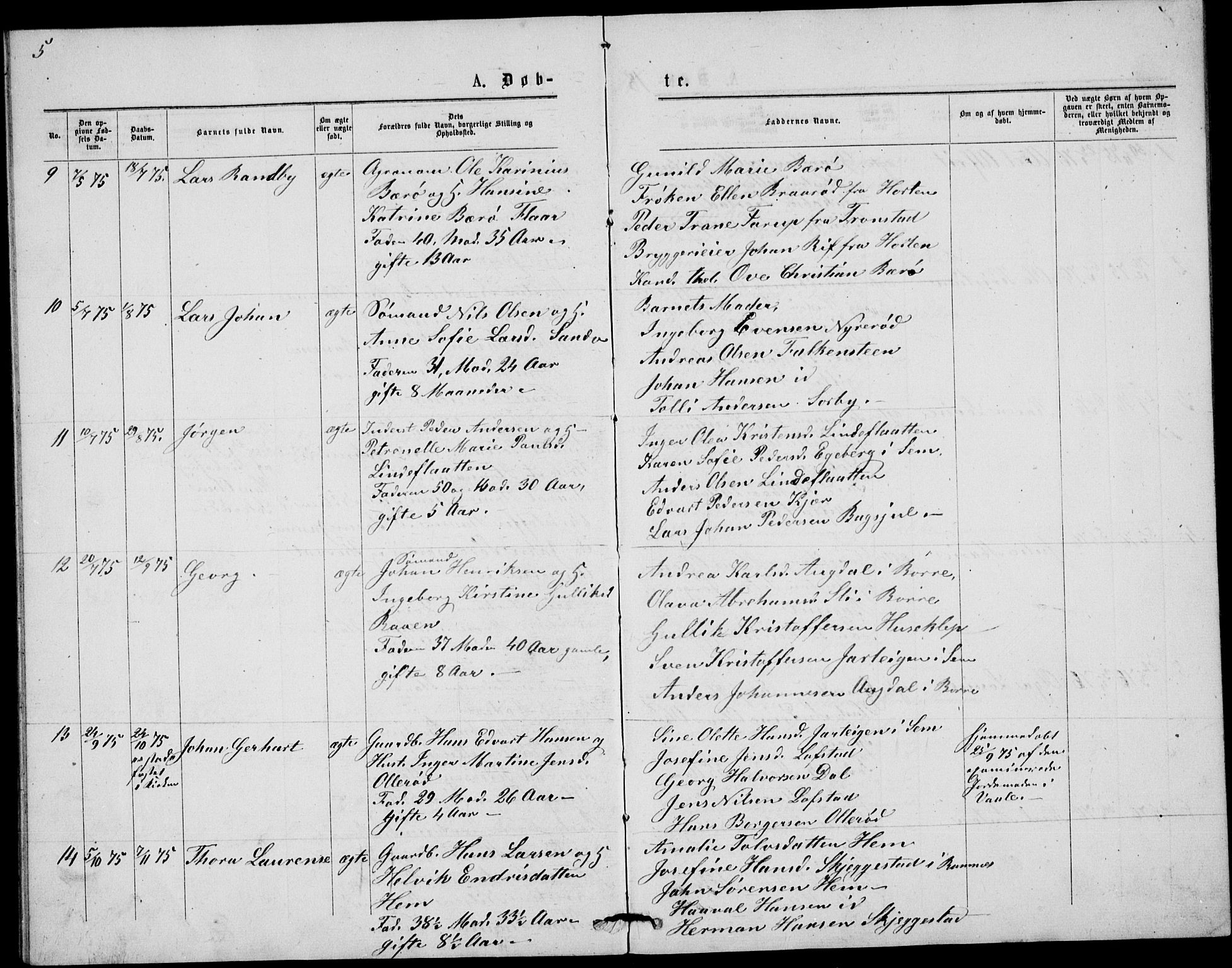 Våle kirkebøker, AV/SAKO-A-334/G/Gb/L0001: Parish register (copy) no. II 1, 1874-1891, p. 5