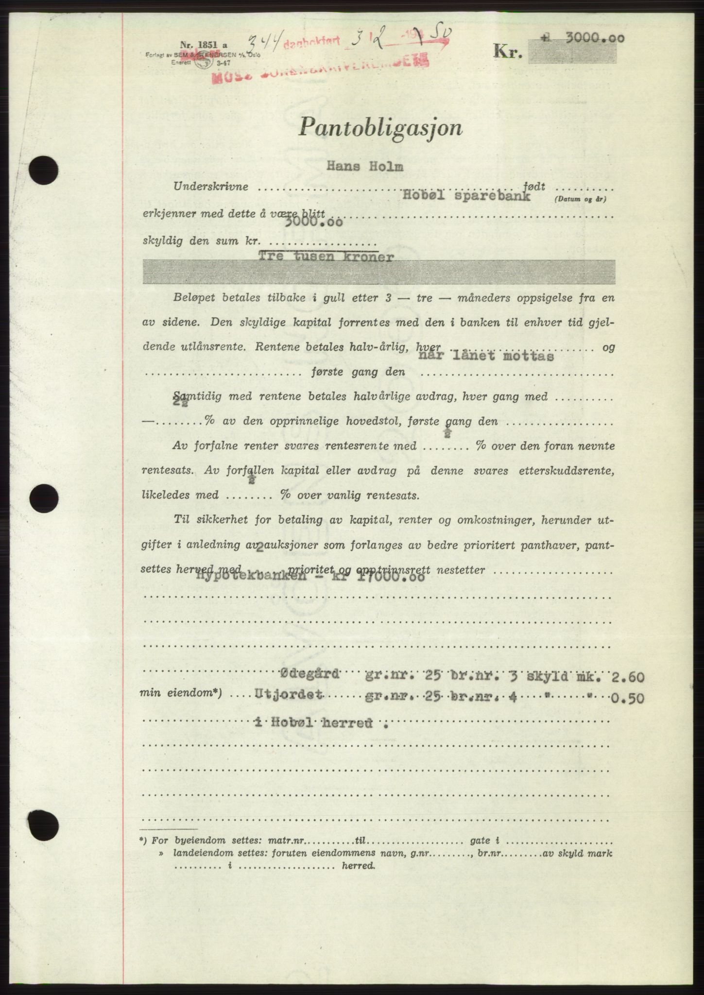 Moss sorenskriveri, SAO/A-10168: Mortgage book no. B23, 1949-1950, Diary no: : 344/1950