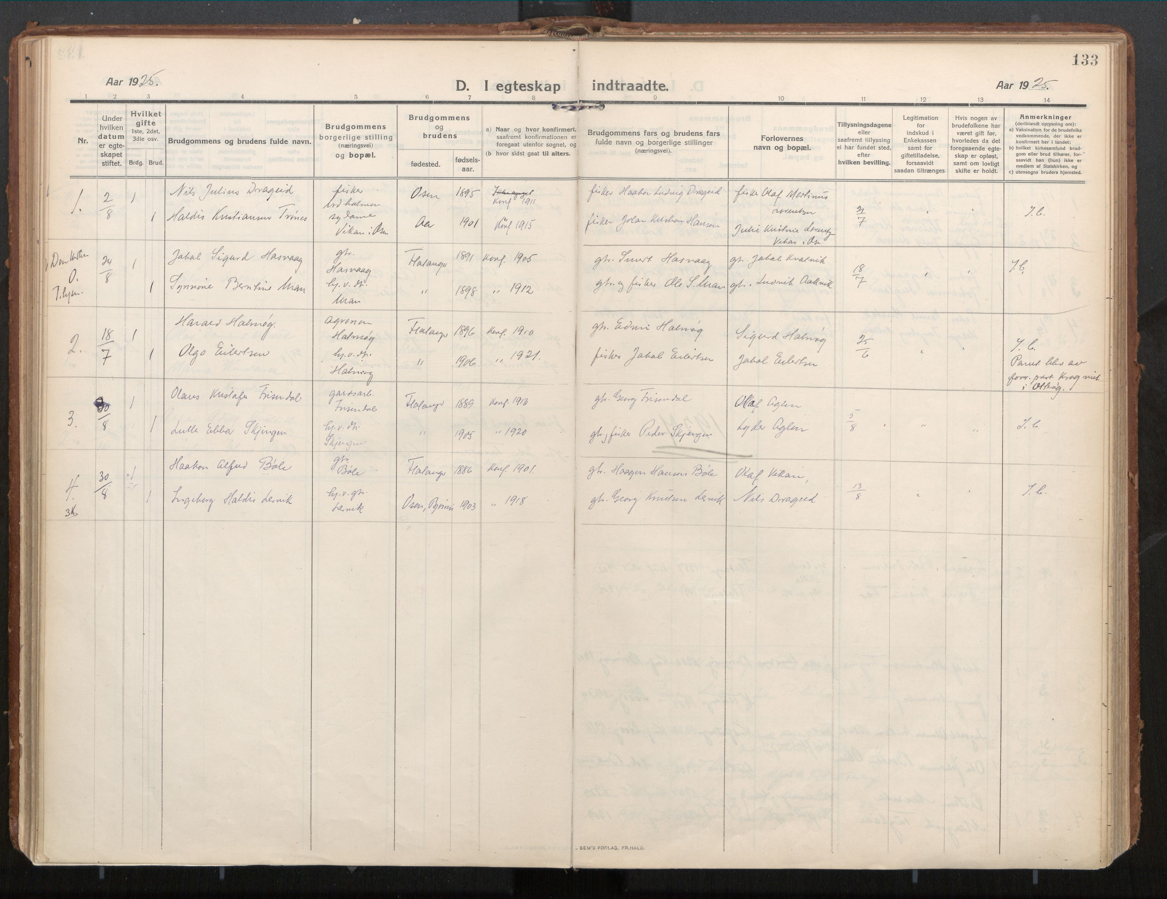 Ministerialprotokoller, klokkerbøker og fødselsregistre - Nord-Trøndelag, AV/SAT-A-1458/771/L0598: Parish register (official) no. 771A05, 1911-1937, p. 133