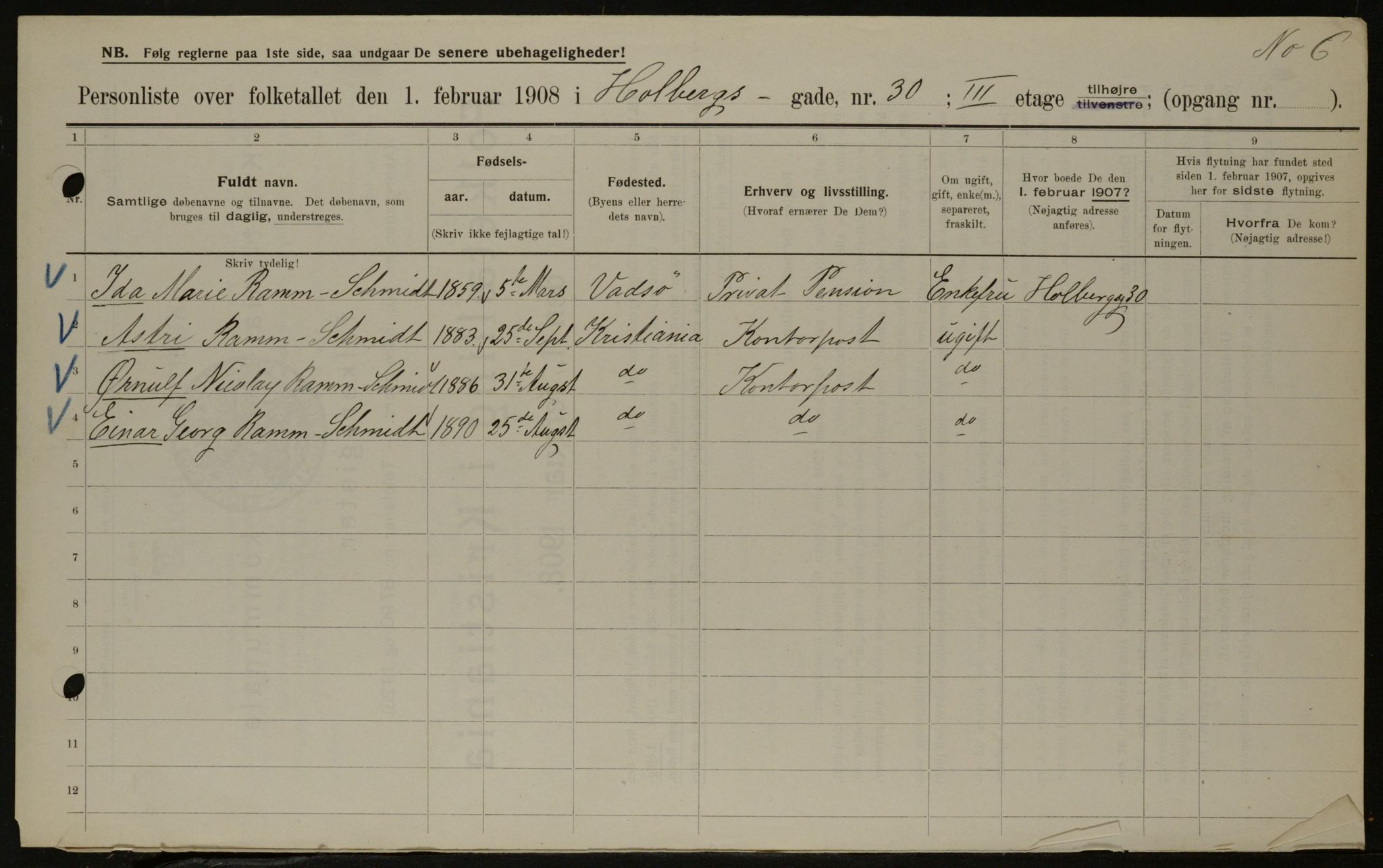 OBA, Municipal Census 1908 for Kristiania, 1908, p. 36439