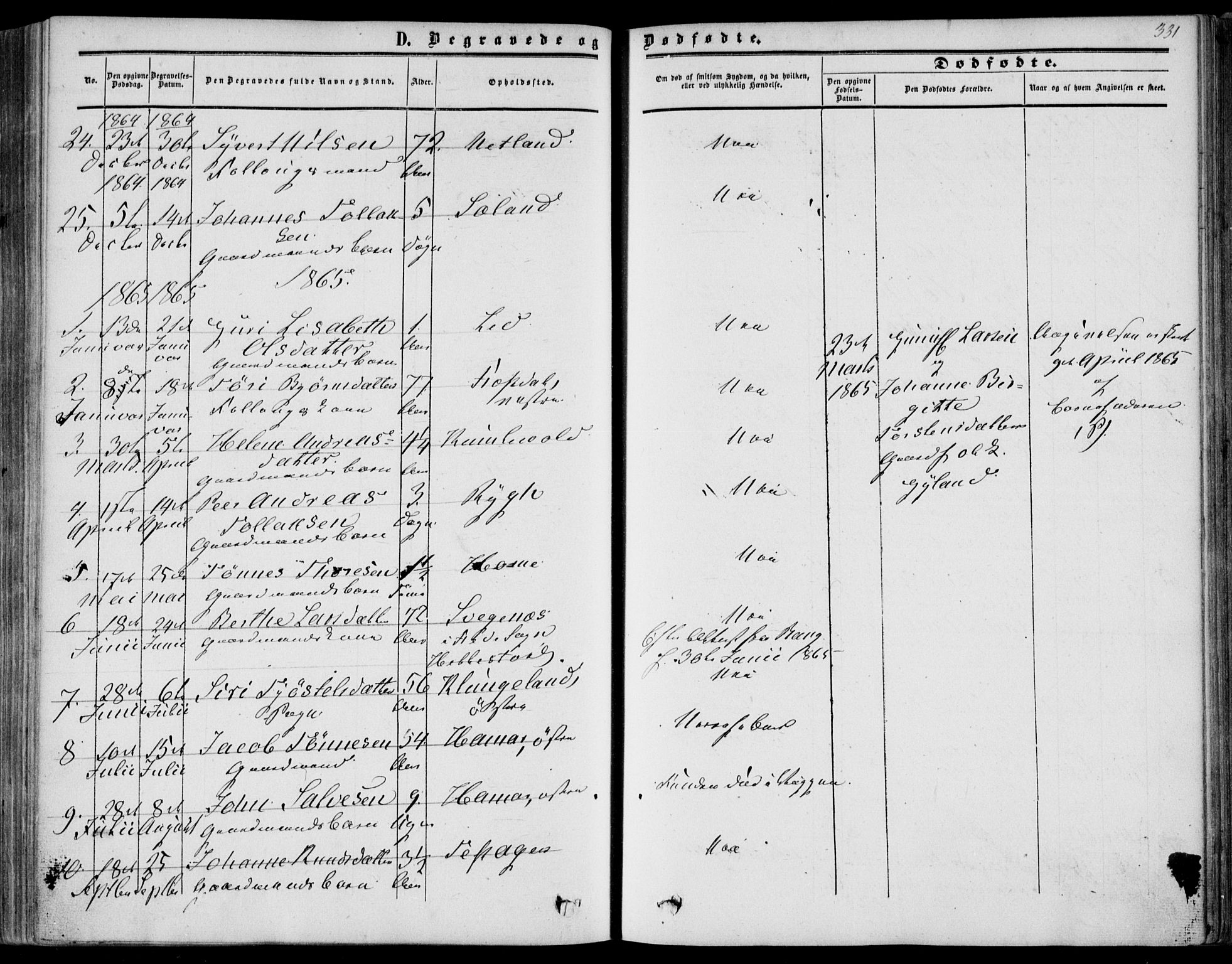 Bakke sokneprestkontor, SAK/1111-0002/F/Fa/Fab/L0002: Parish register (official) no. A 2, 1855-1884, p. 331