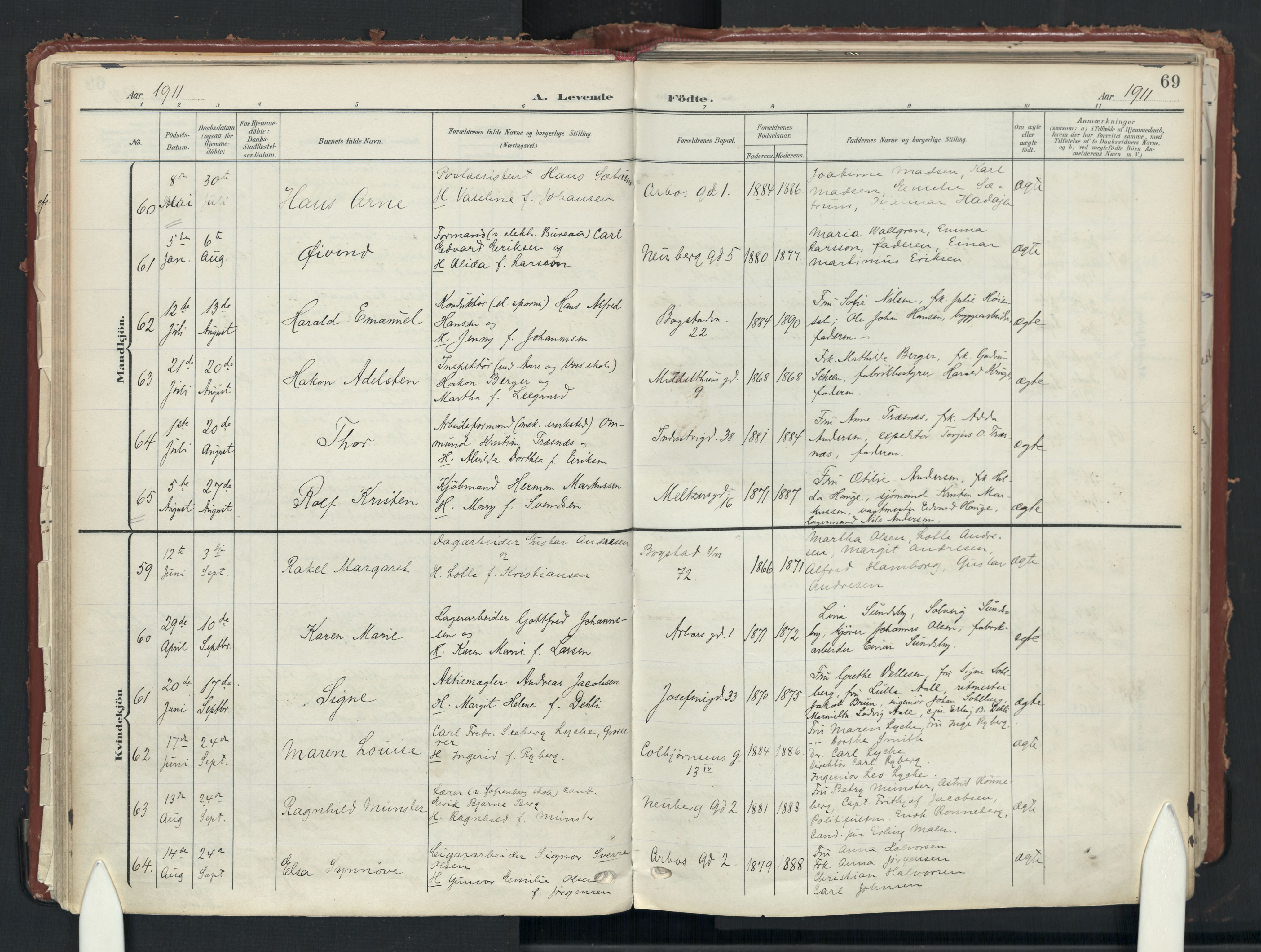 Uranienborg prestekontor Kirkebøker, AV/SAO-A-10877/F/Fa/L0010: Parish register (official) no. I 10, 1907-1928, p. 69