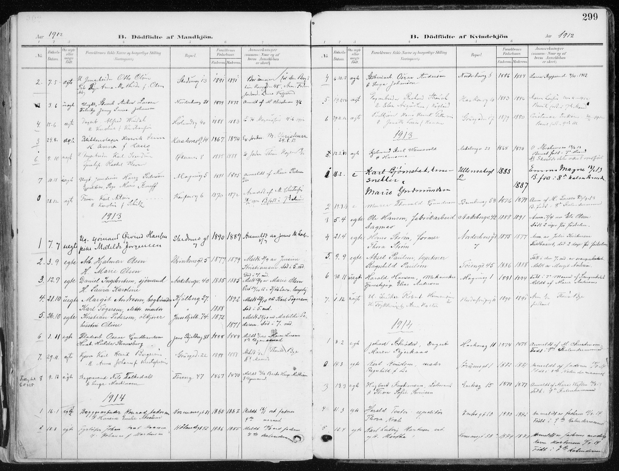 Kampen prestekontor Kirkebøker, SAO/A-10853/F/Fa/L0010: Parish register (official) no. I 10, 1905-1917, p. 299