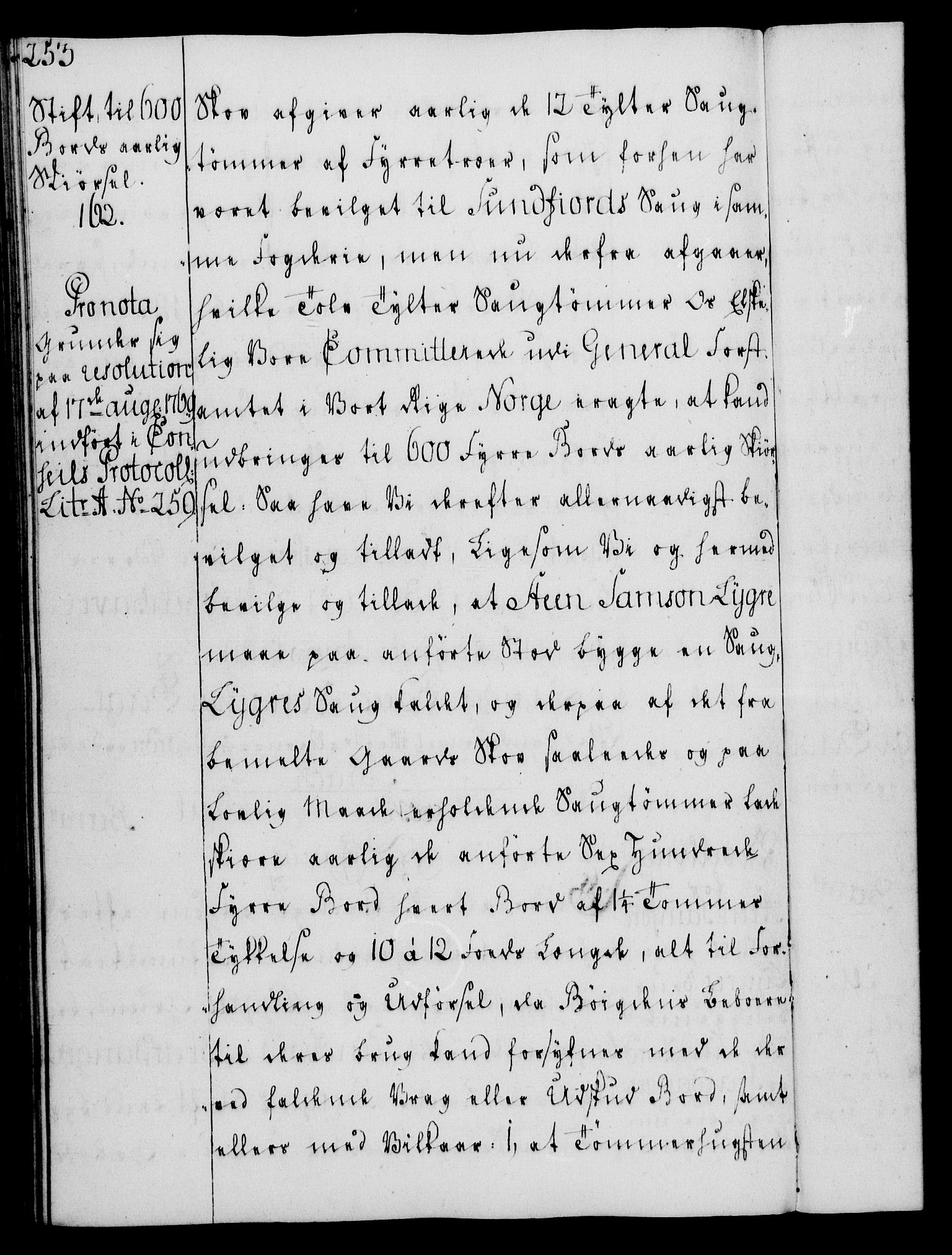 Rentekammeret, Kammerkanselliet, RA/EA-3111/G/Gg/Gga/L0008: Norsk ekspedisjonsprotokoll med register (merket RK 53.8), 1768-1771, p. 253