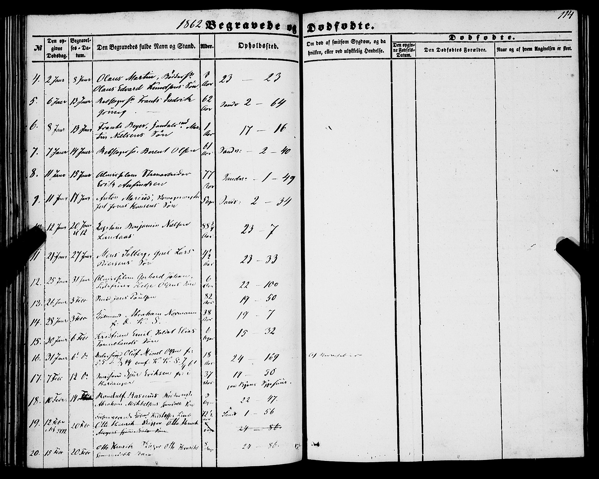 Korskirken sokneprestembete, AV/SAB-A-76101/H/Haa: Parish register (official) no. E 2, 1848-1862, p. 114