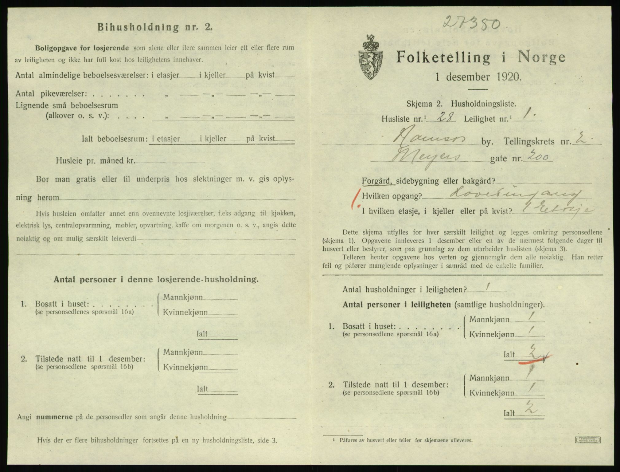 SAT, 1920 census for Namsos, 1920, p. 1061