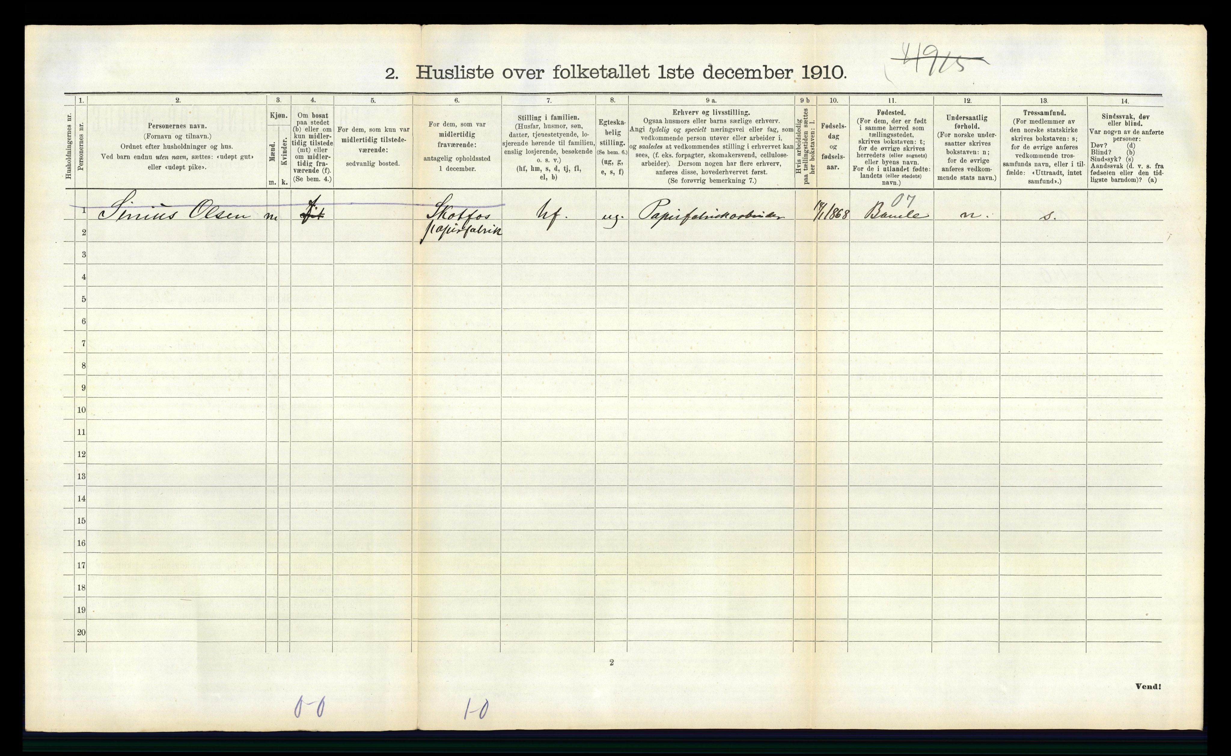 RA, 1910 census for Solum, 1910, p. 602