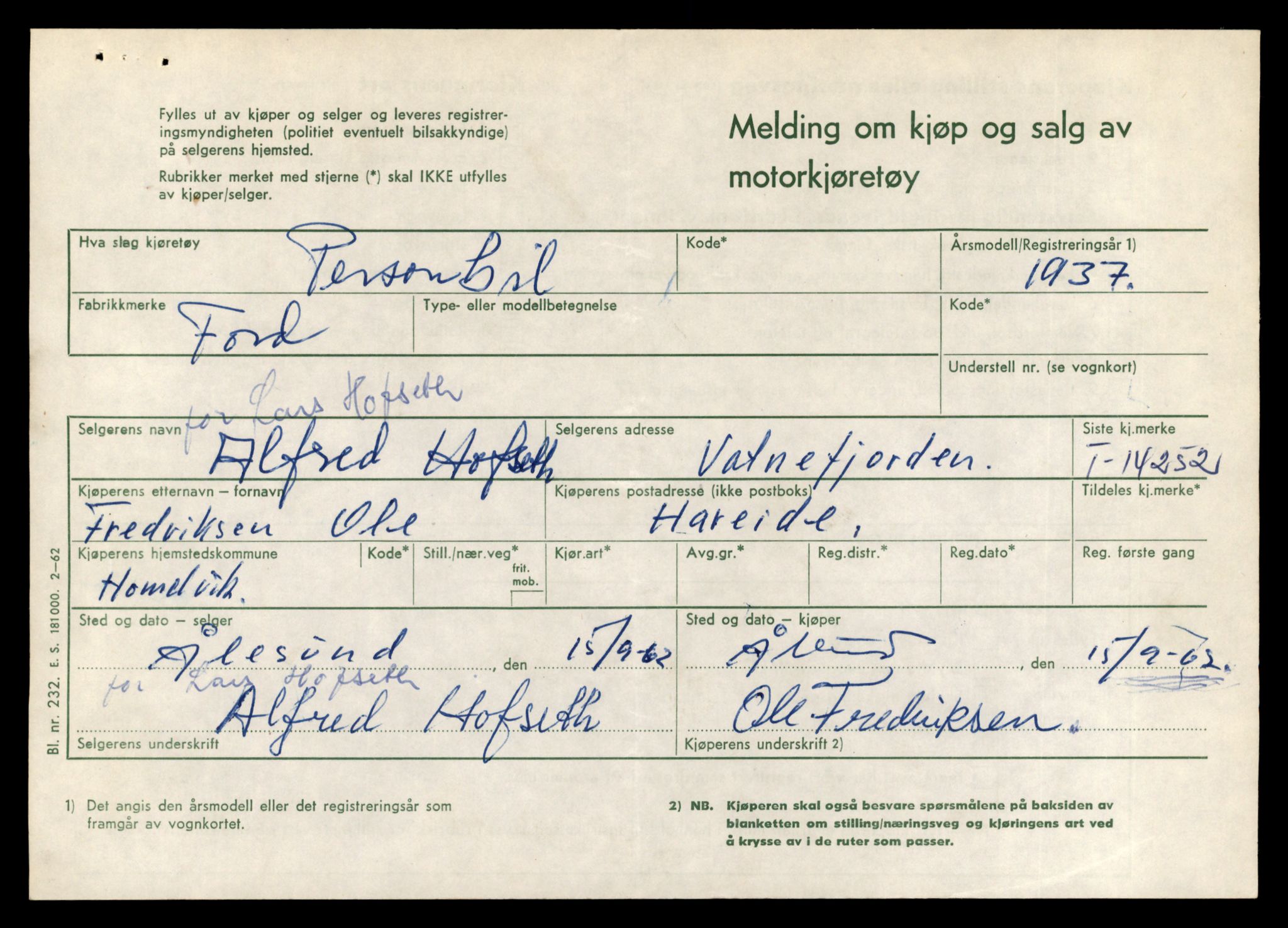 Møre og Romsdal vegkontor - Ålesund trafikkstasjon, AV/SAT-A-4099/F/Fe/L0044: Registreringskort for kjøretøy T 14205 - T 14319, 1927-1998, p. 1418