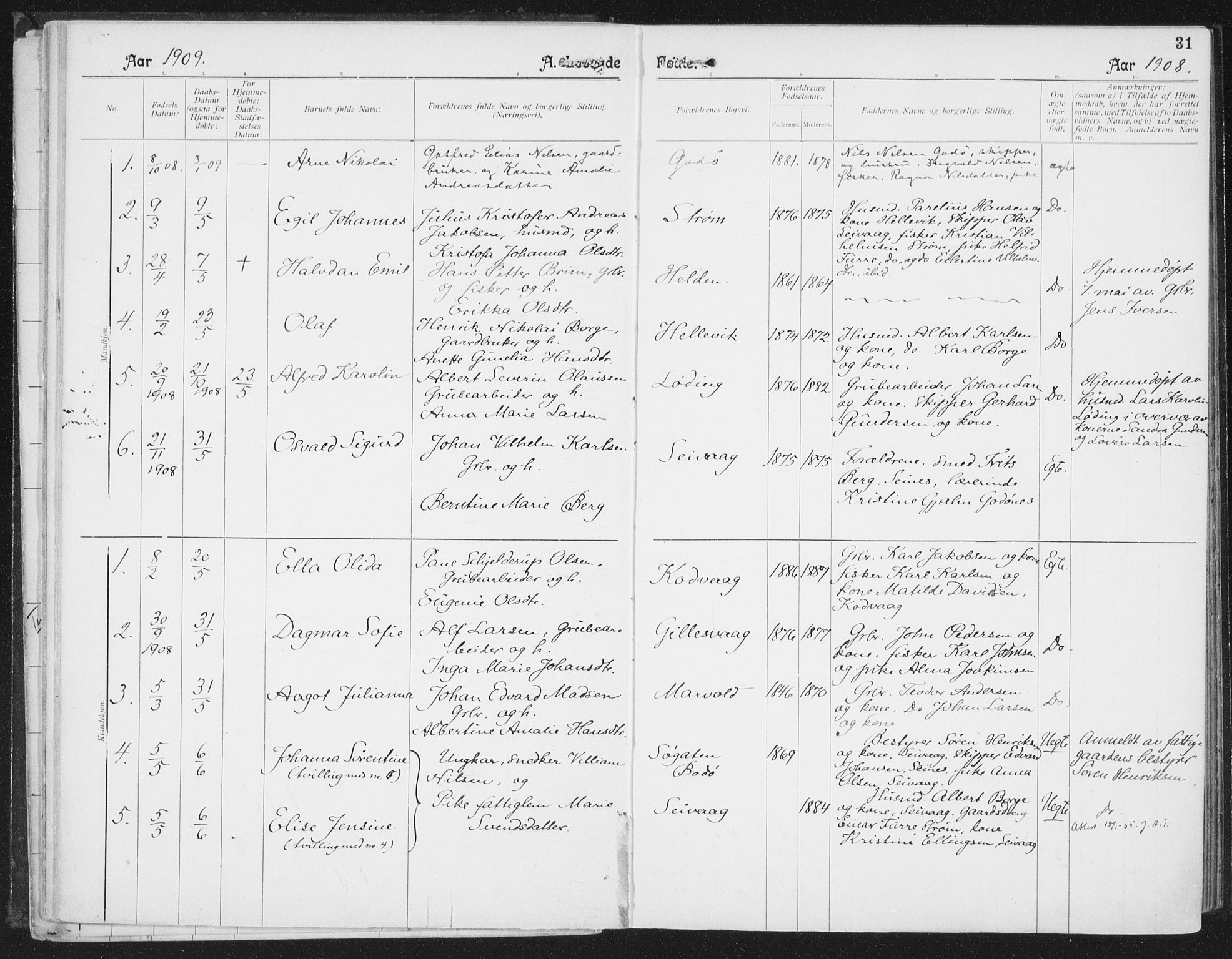 Ministerialprotokoller, klokkerbøker og fødselsregistre - Nordland, SAT/A-1459/804/L0081: Parish register (official) no. 804A02, 1901-1915, p. 31