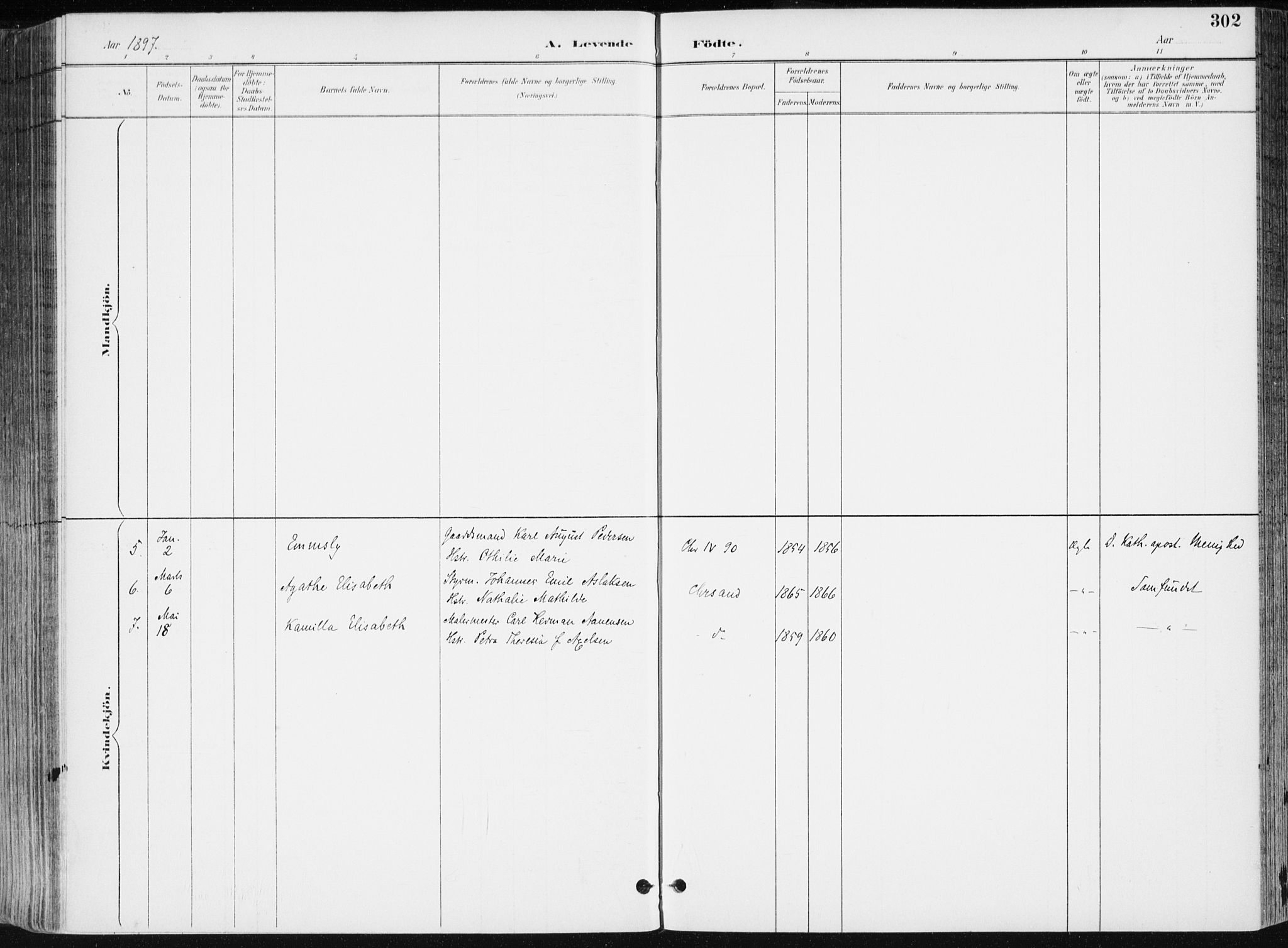 Kristiansand domprosti, SAK/1112-0006/F/Fa/L0019: Parish register (official) no. A 18, 1890-1897, p. 302