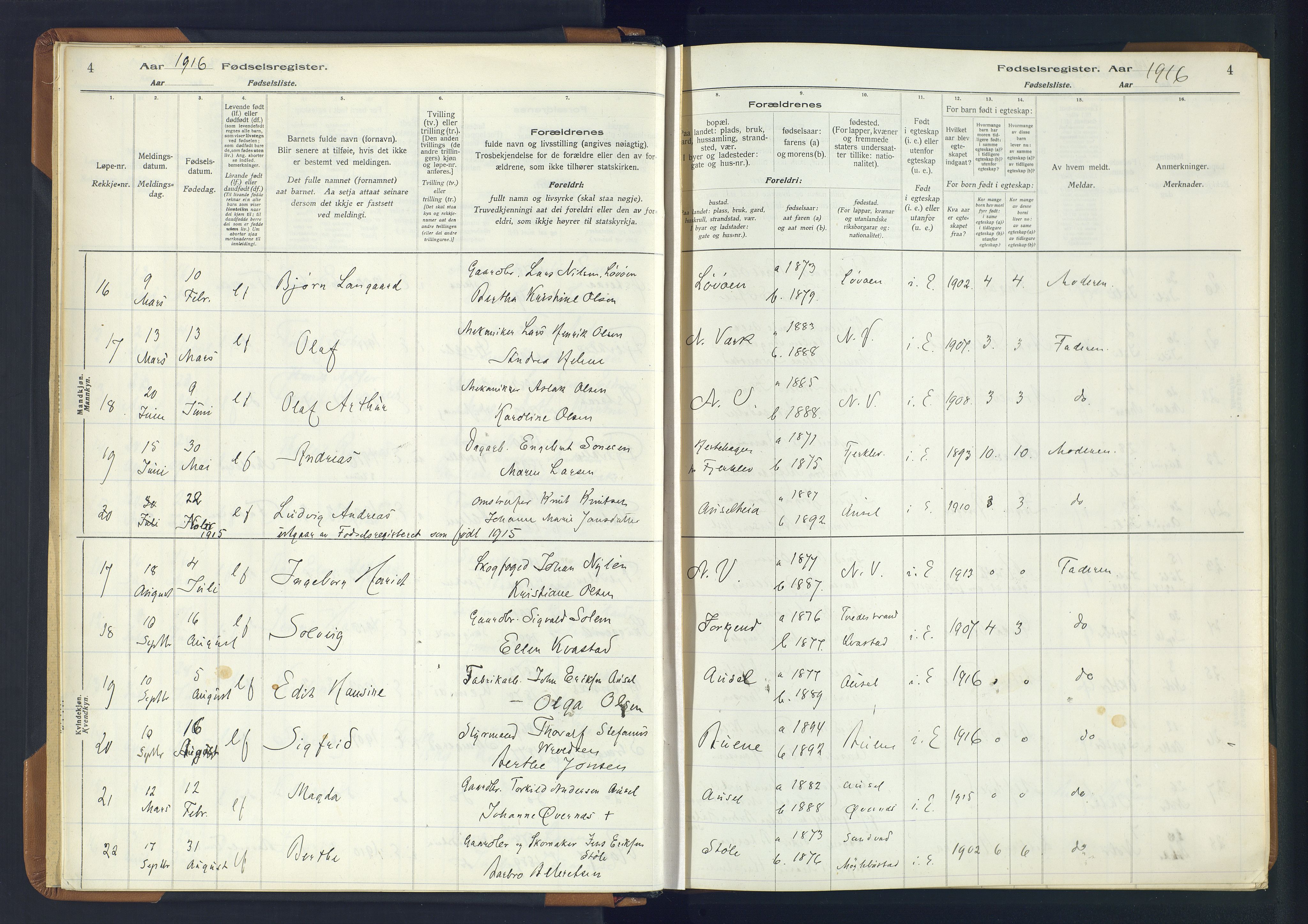 Holt sokneprestkontor, AV/SAK-1111-0021/J/Ja/L0001: Birth register no. II.4.1, 1916-1946, p. 4