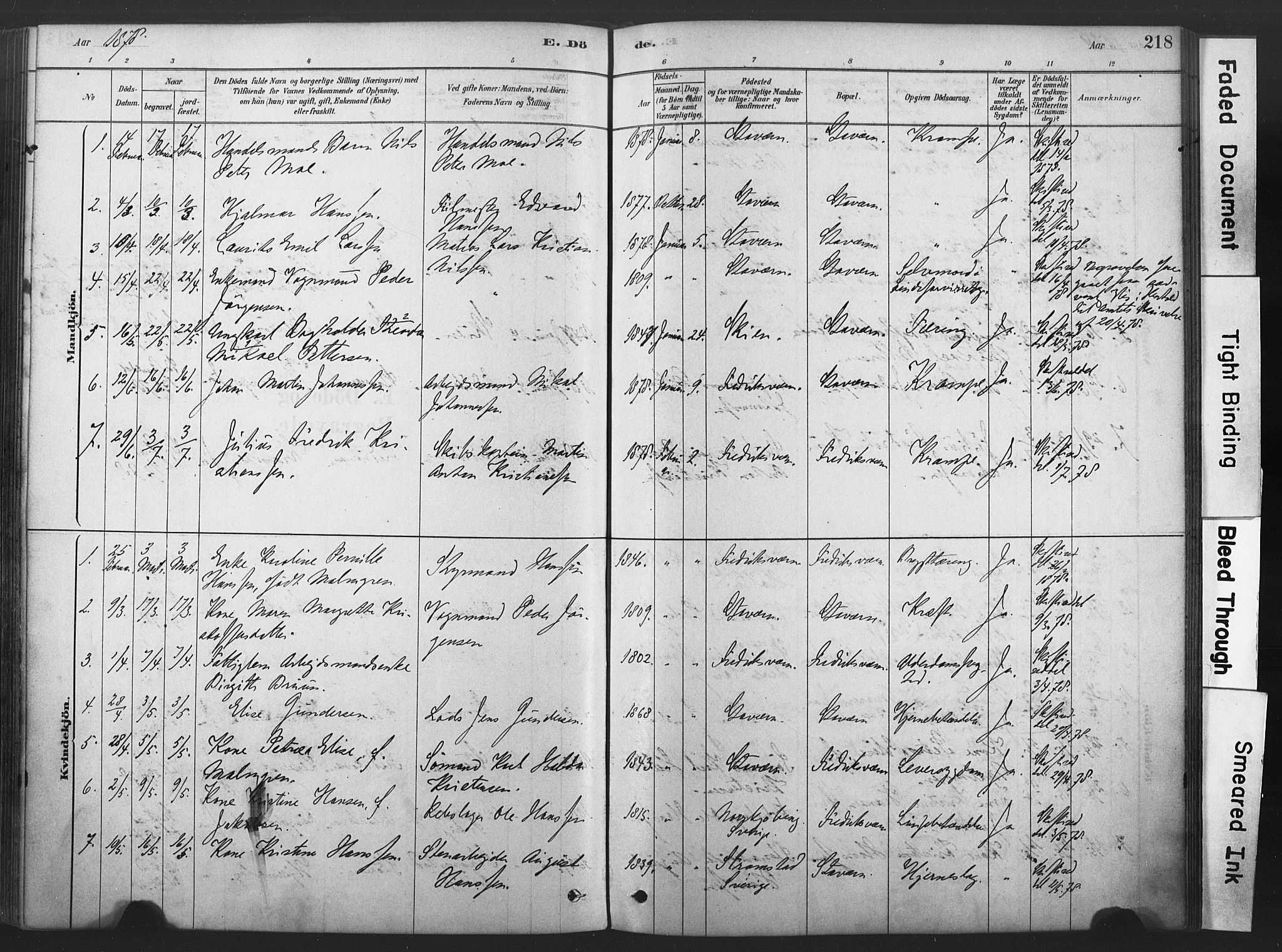 Stavern kirkebøker, AV/SAKO-A-318/F/Fa/L0008: Parish register (official) no. 8, 1878-1905, p. 218