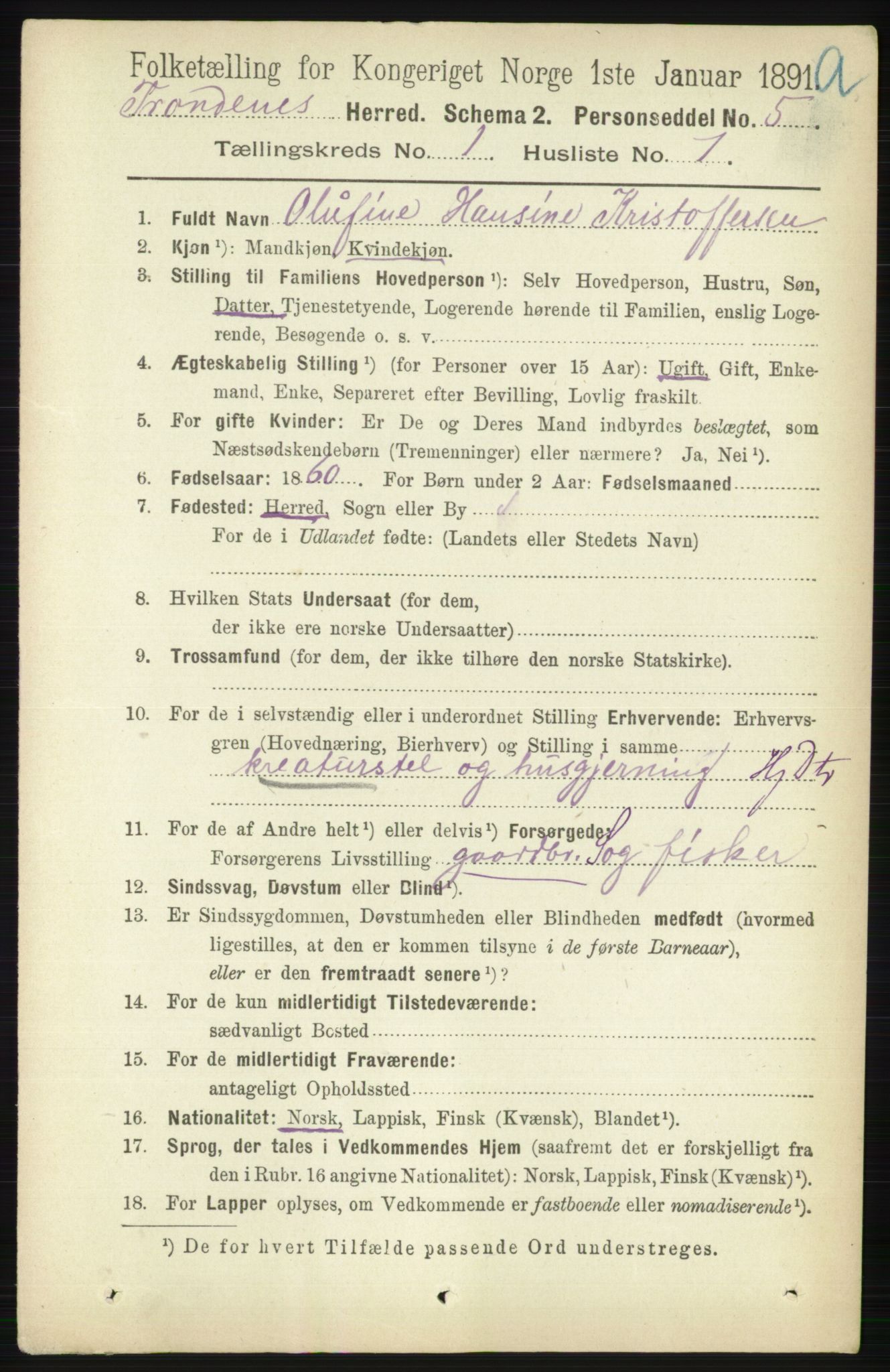 RA, 1891 census for 1914 Trondenes, 1891, p. 113