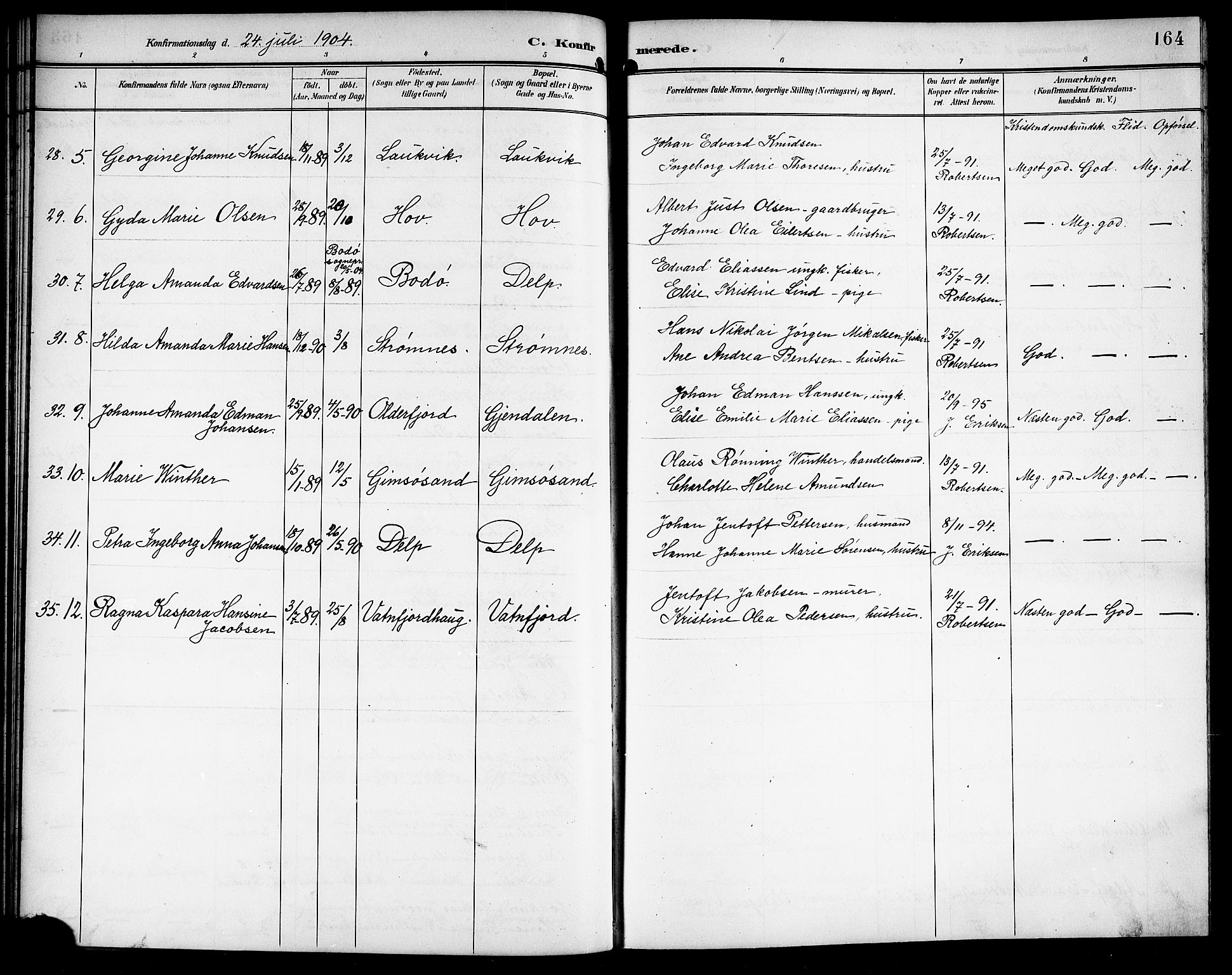 Ministerialprotokoller, klokkerbøker og fødselsregistre - Nordland, AV/SAT-A-1459/876/L1105: Parish register (copy) no. 876C04, 1896-1914, p. 164