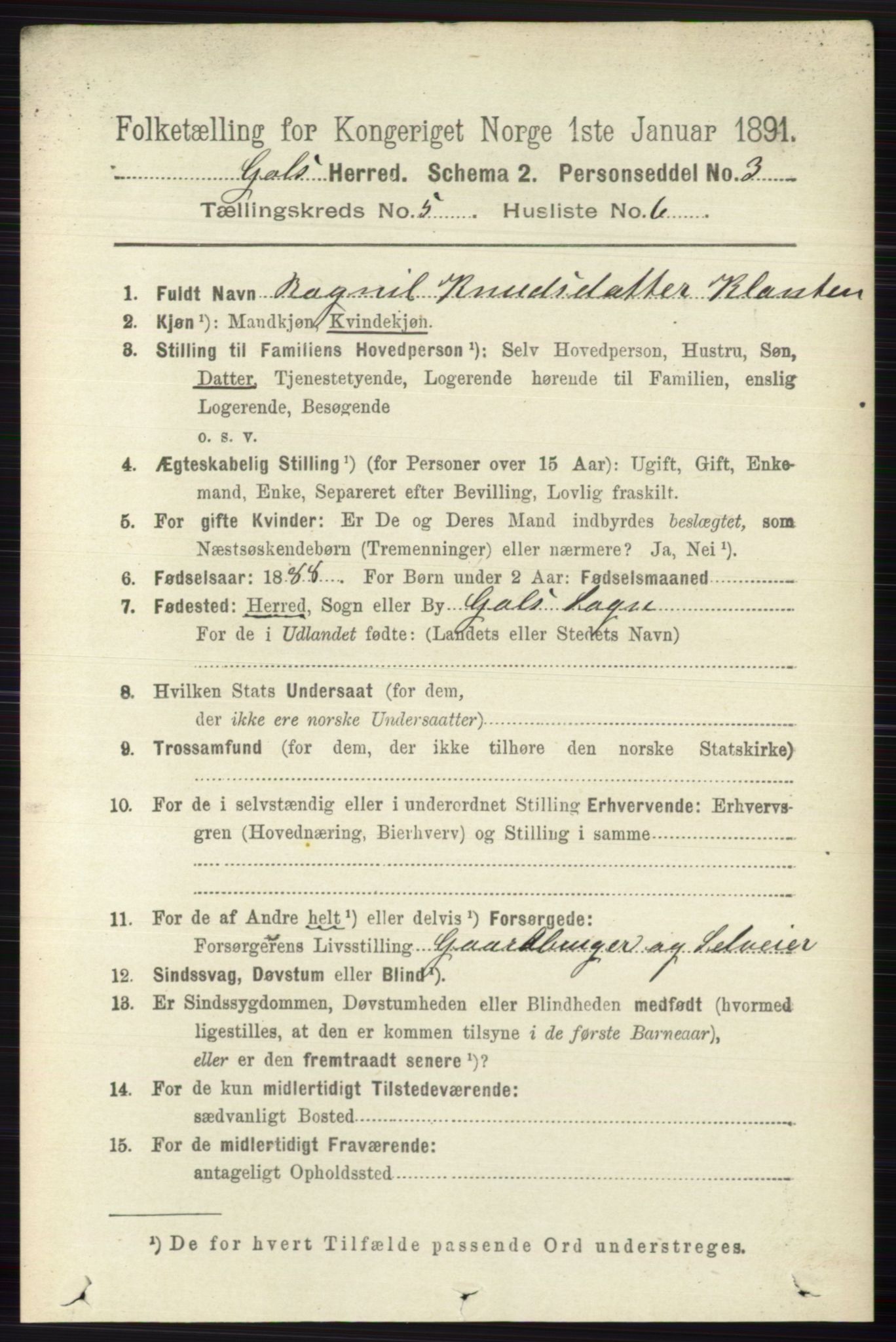 RA, 1891 census for 0617 Gol og Hemsedal, 1891, p. 2336