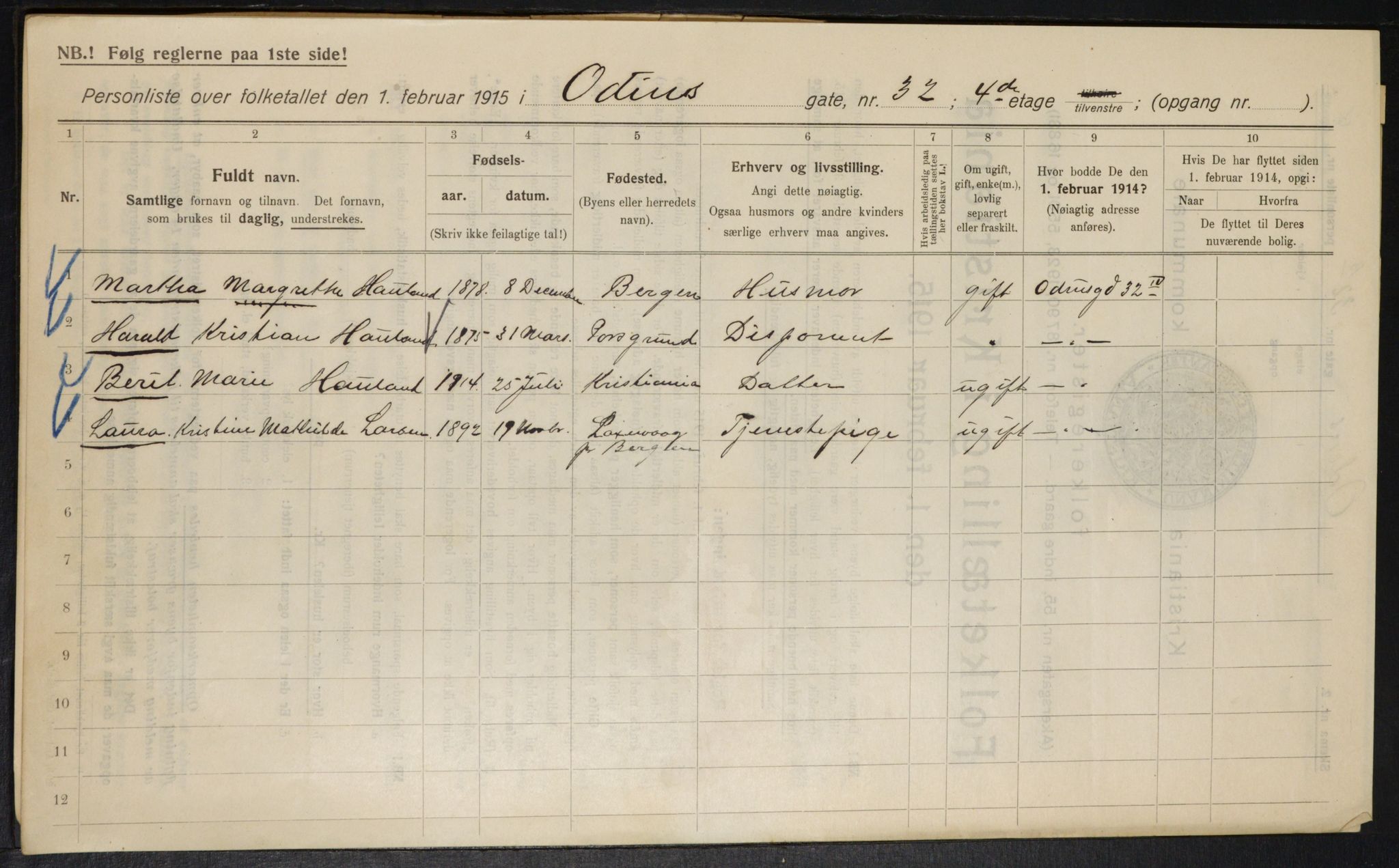 OBA, Municipal Census 1915 for Kristiania, 1915, p. 74452