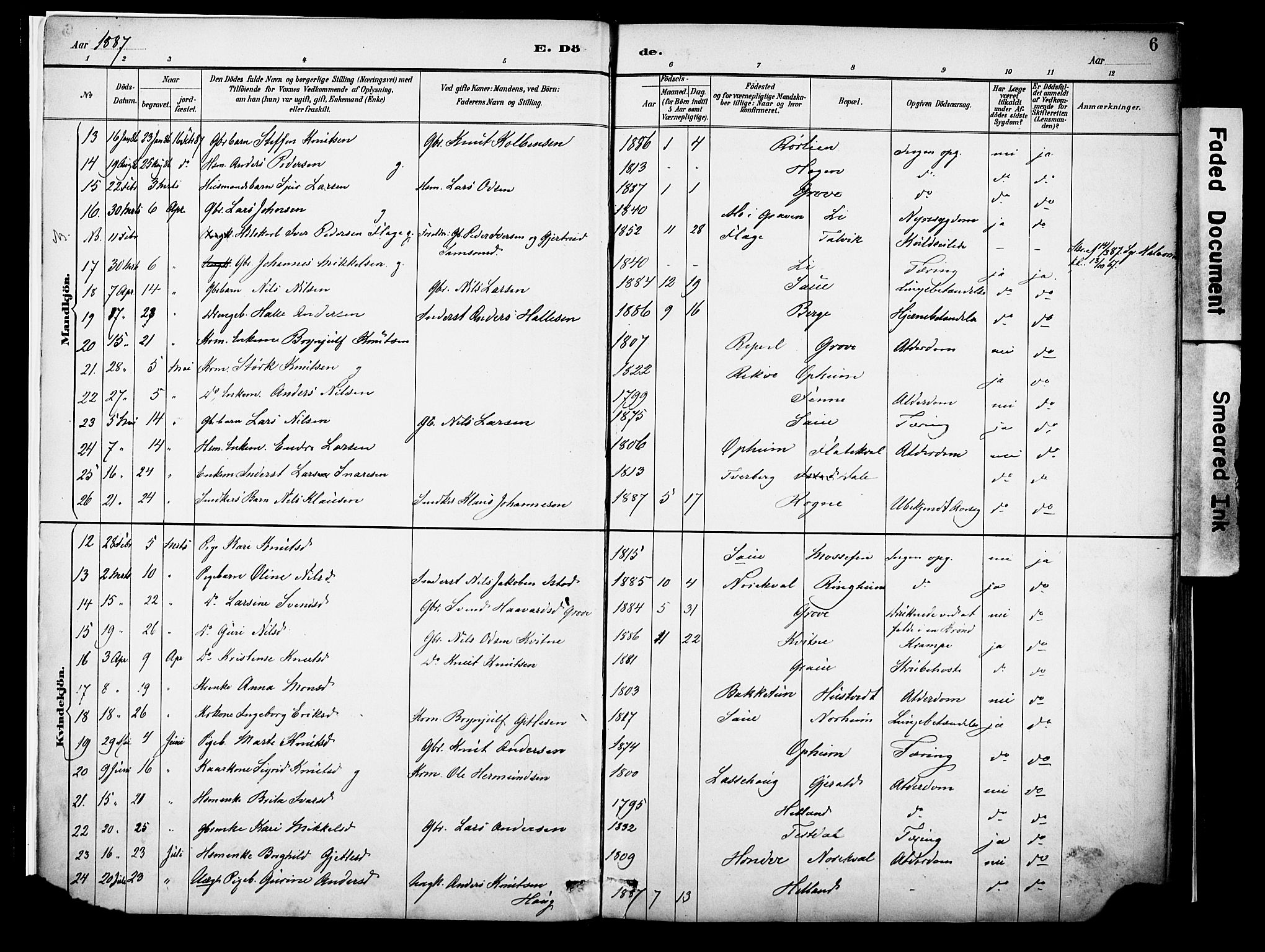 Voss sokneprestembete, SAB/A-79001/H/Haa: Parish register (official) no. A 22, 1887-1909, p. 6