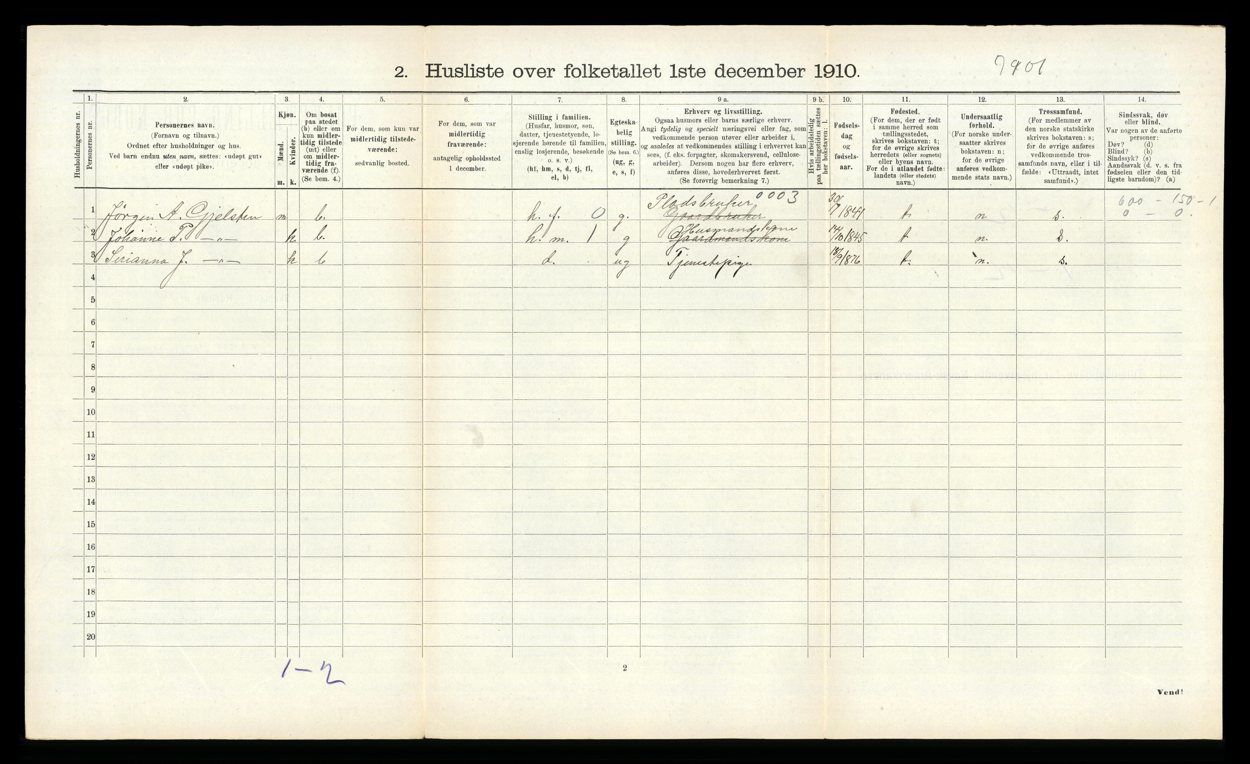 RA, 1910 census for Vestnes, 1910, p. 922