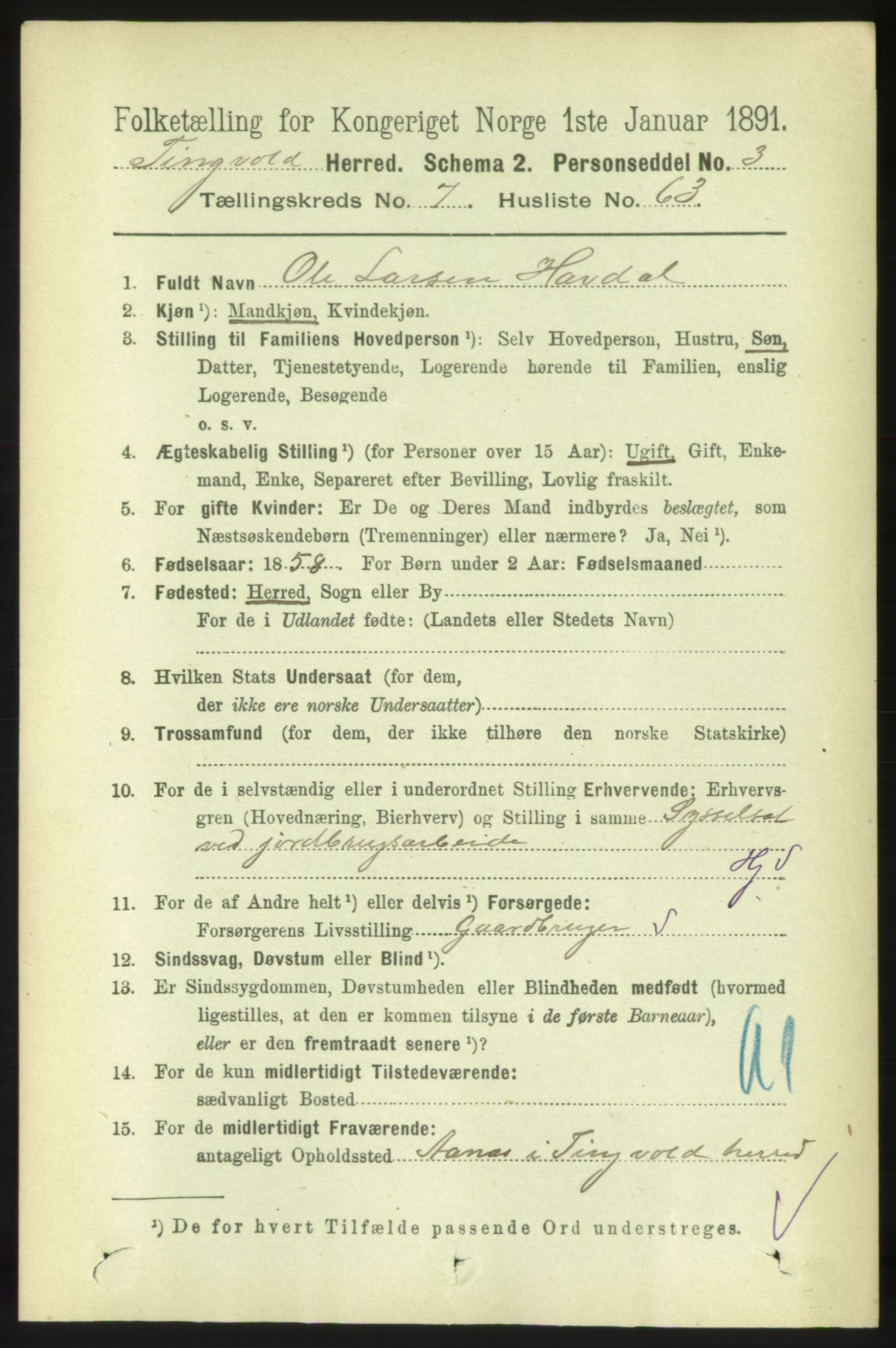 RA, 1891 census for 1560 Tingvoll, 1891, p. 3386