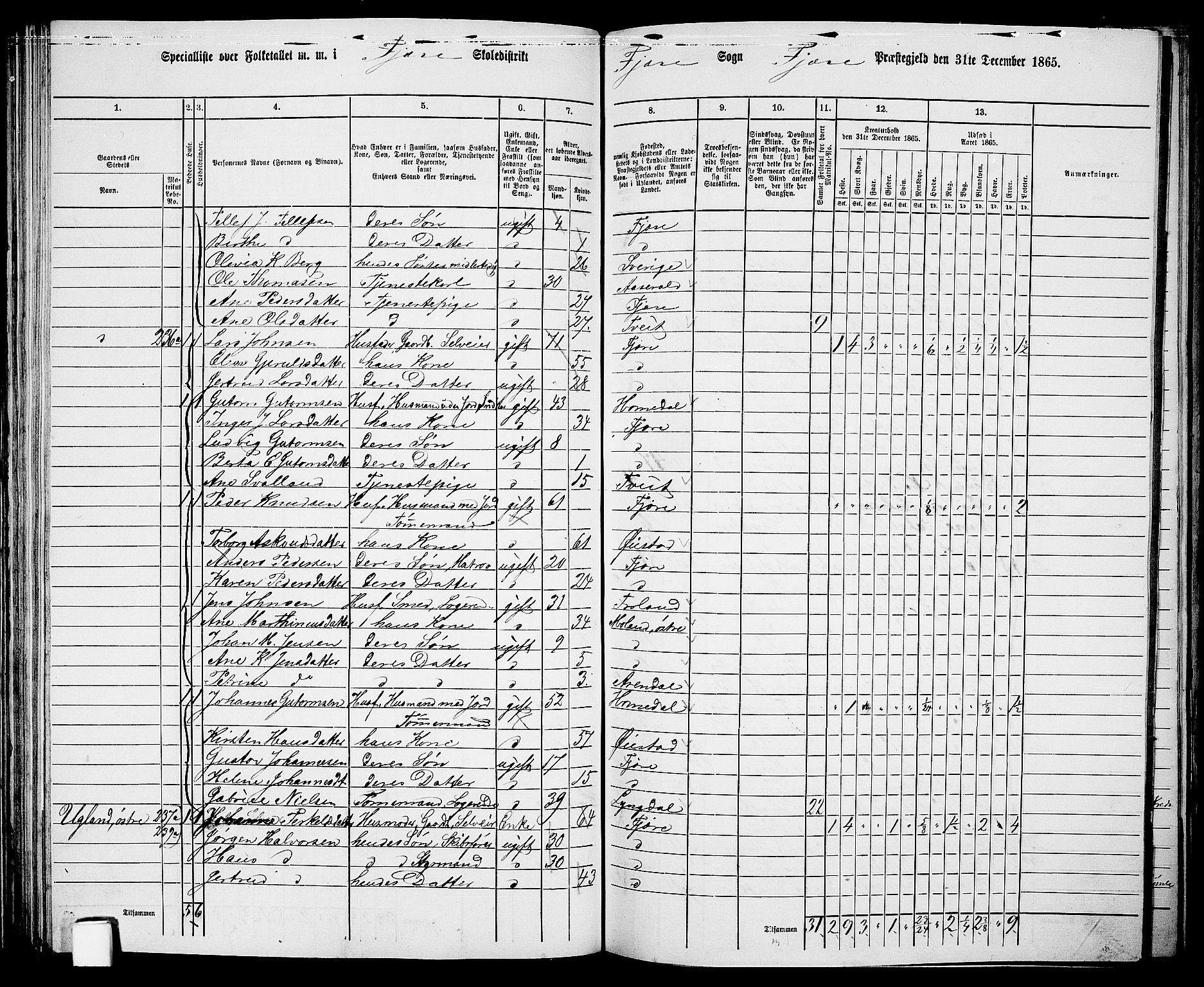 RA, 1865 census for Fjære/Fjære, 1865, p. 71