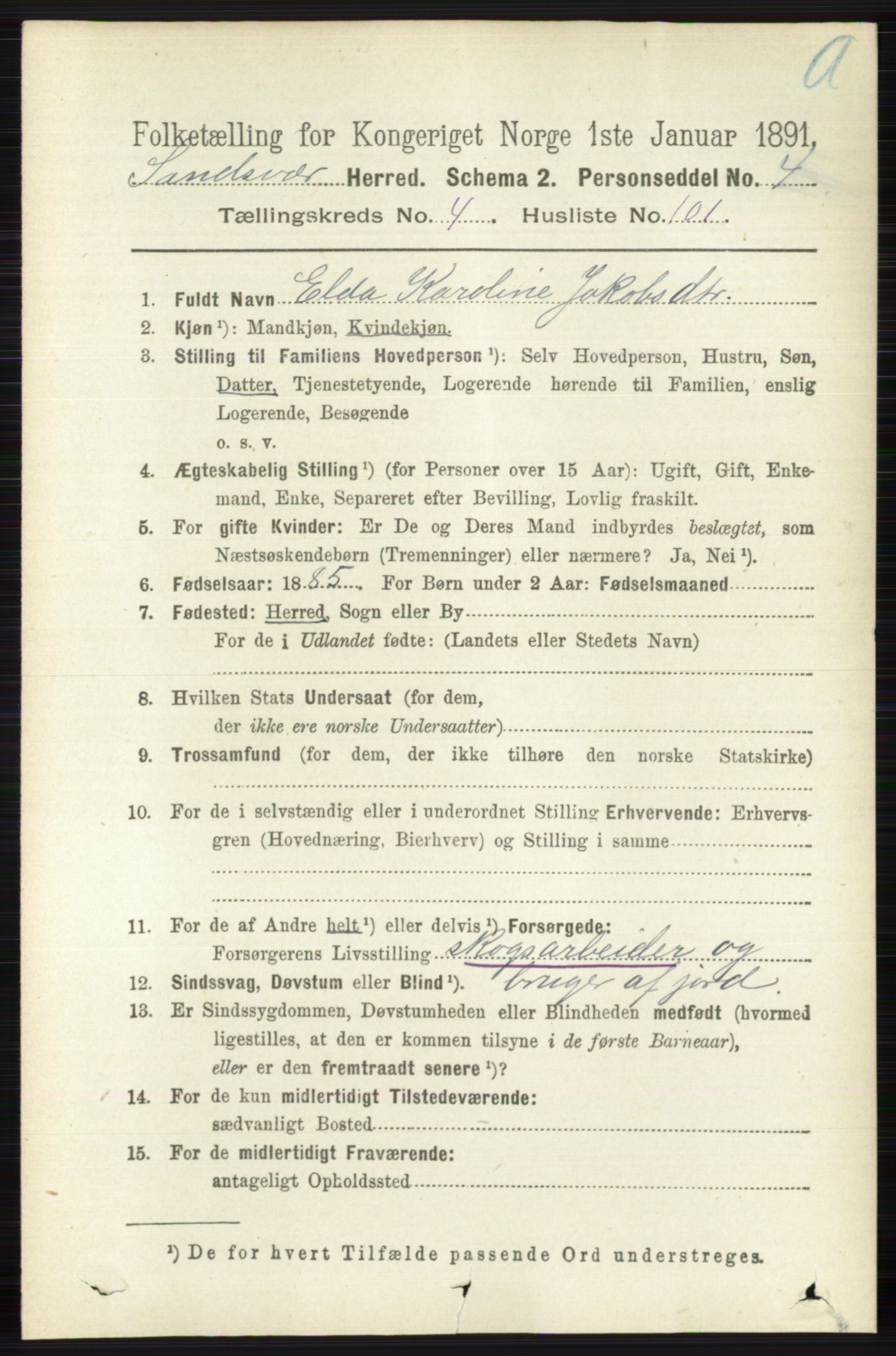 RA, 1891 census for 0629 Sandsvær, 1891, p. 2436