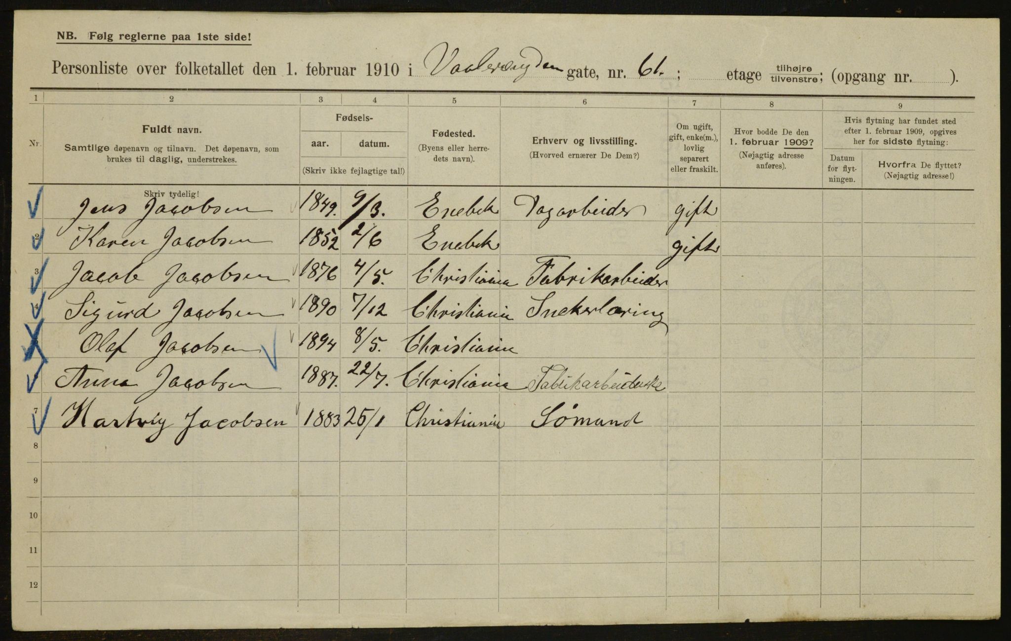 OBA, Municipal Census 1910 for Kristiania, 1910, p. 119658