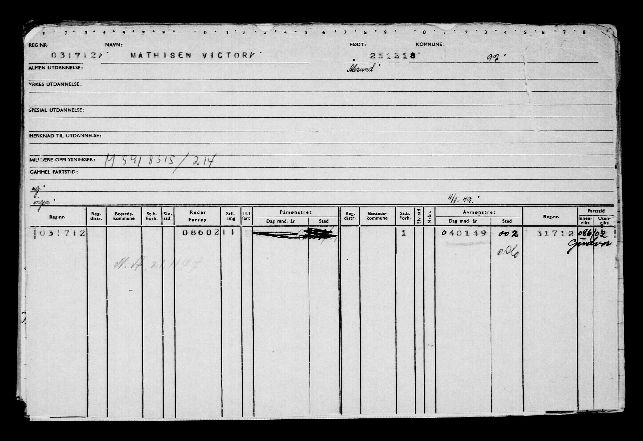 Direktoratet for sjømenn, AV/RA-S-3545/G/Gb/L0165: Hovedkort, 1918-1919, p. 126