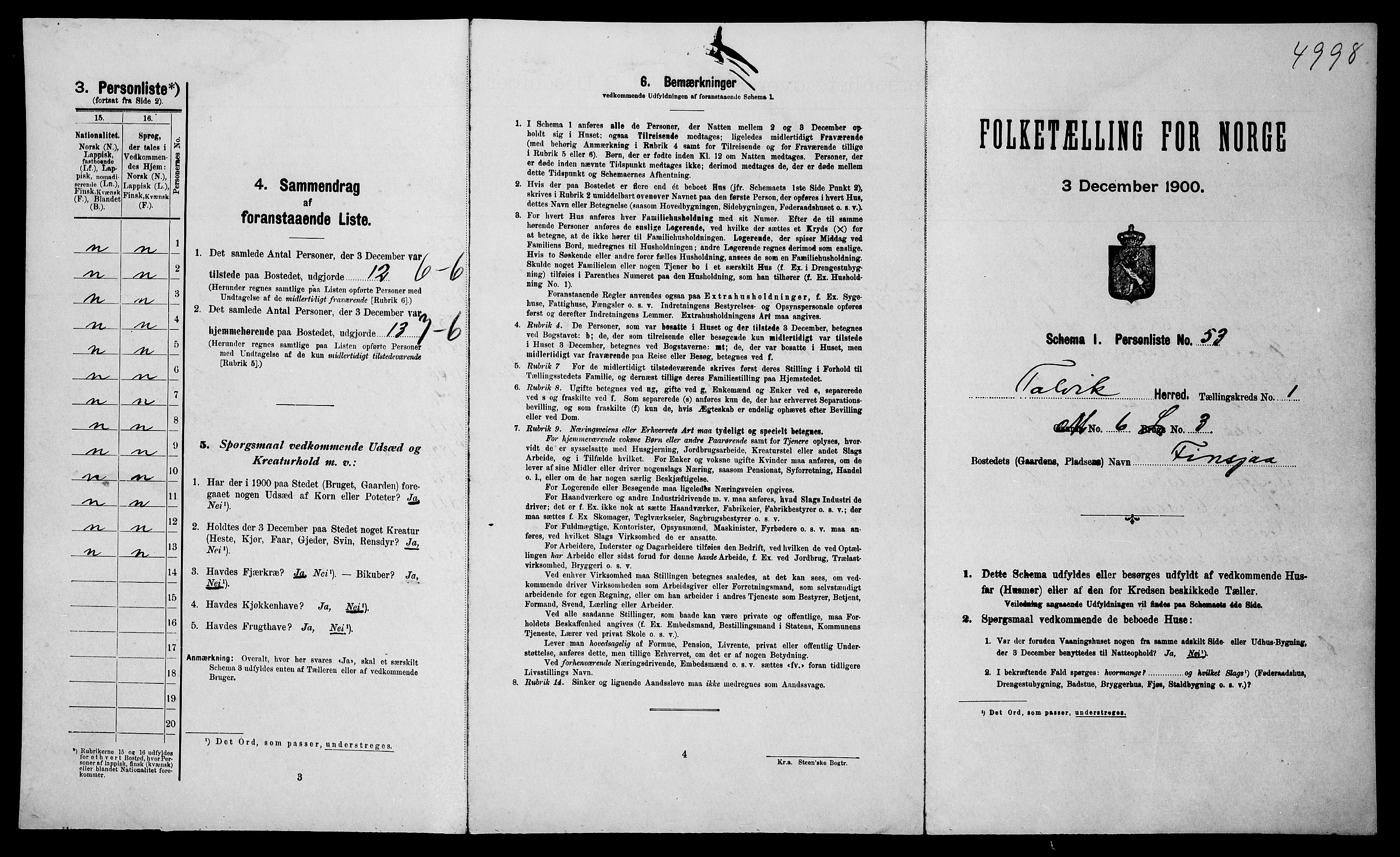 SATØ, 1900 census for Talvik, 1900, p. 180