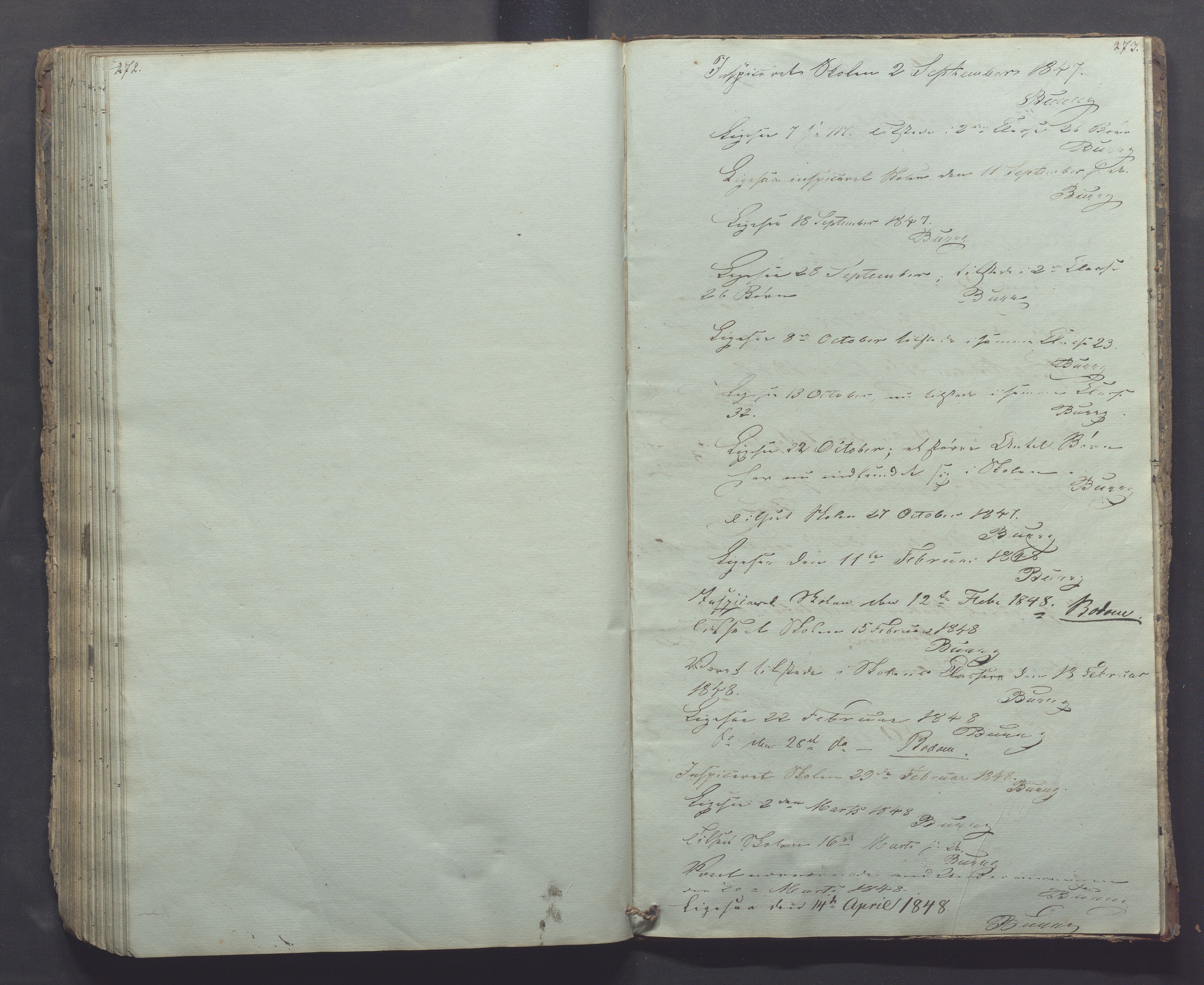 Egersund kommune (Ladested) - Egersund almueskole/folkeskole, IKAR/K-100521/H/L0002: Skoleprotokoll - Faste Almueskole, 2. klasse, 1844-1852, p. 272-273