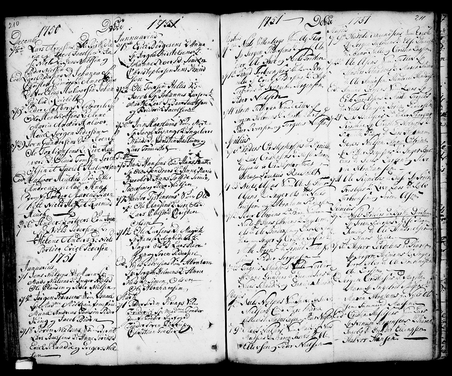 Kragerø kirkebøker, SAKO/A-278/F/Fa/L0001: Parish register (official) no. 1, 1702-1766, p. 210-211