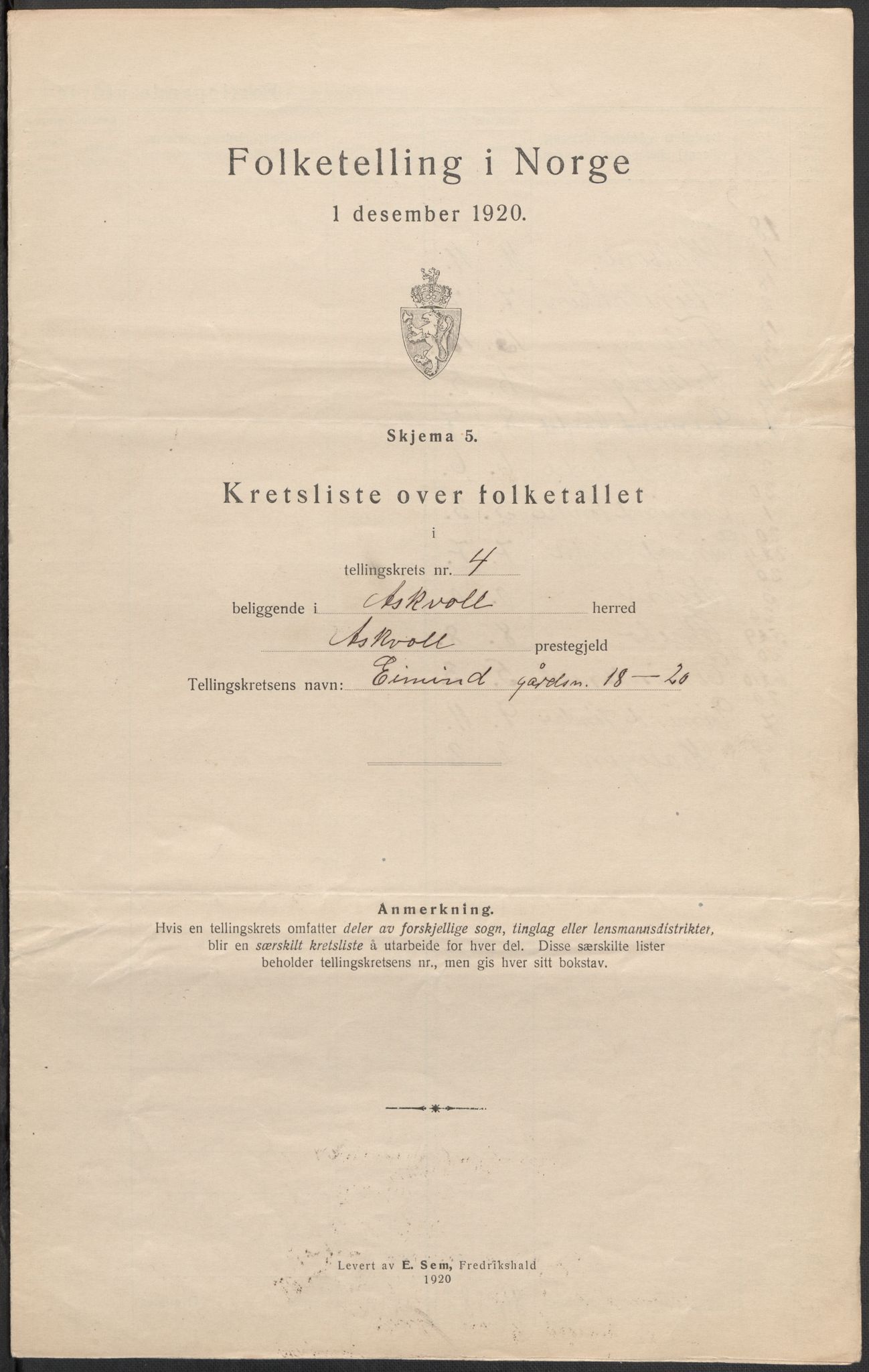 SAB, 1920 census for Askvoll, 1920, p. 14