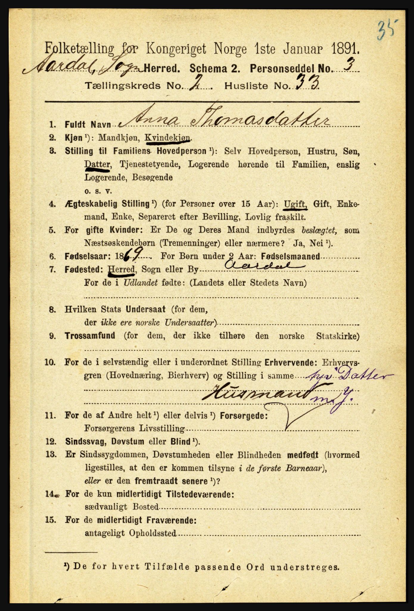 RA, 1891 census for 1424 Årdal, 1891, p. 358