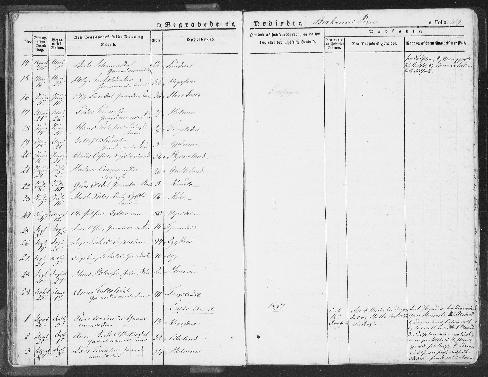 Helleland sokneprestkontor, SAST/A-101810: Parish register (official) no. A 6.2, 1834-1863, p. 329