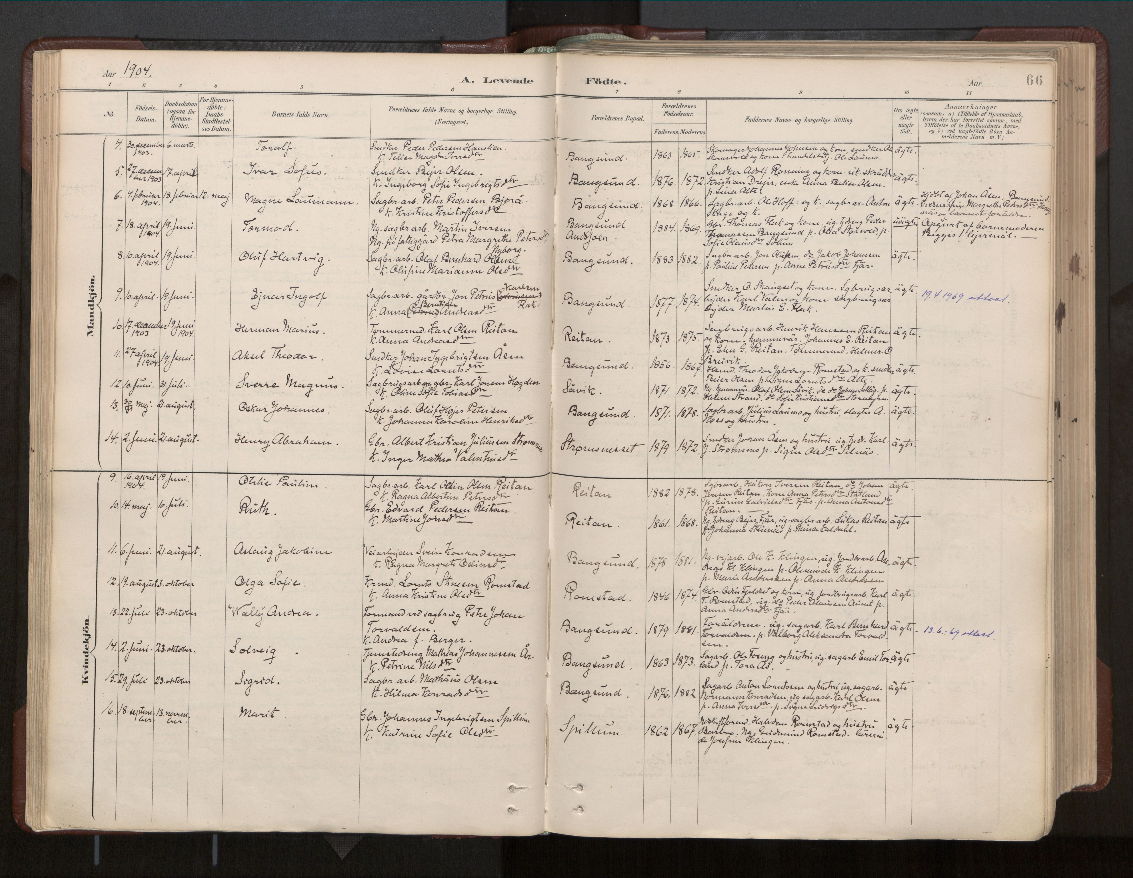 Ministerialprotokoller, klokkerbøker og fødselsregistre - Nord-Trøndelag, SAT/A-1458/770/L0589: Parish register (official) no. 770A03, 1887-1929, p. 66