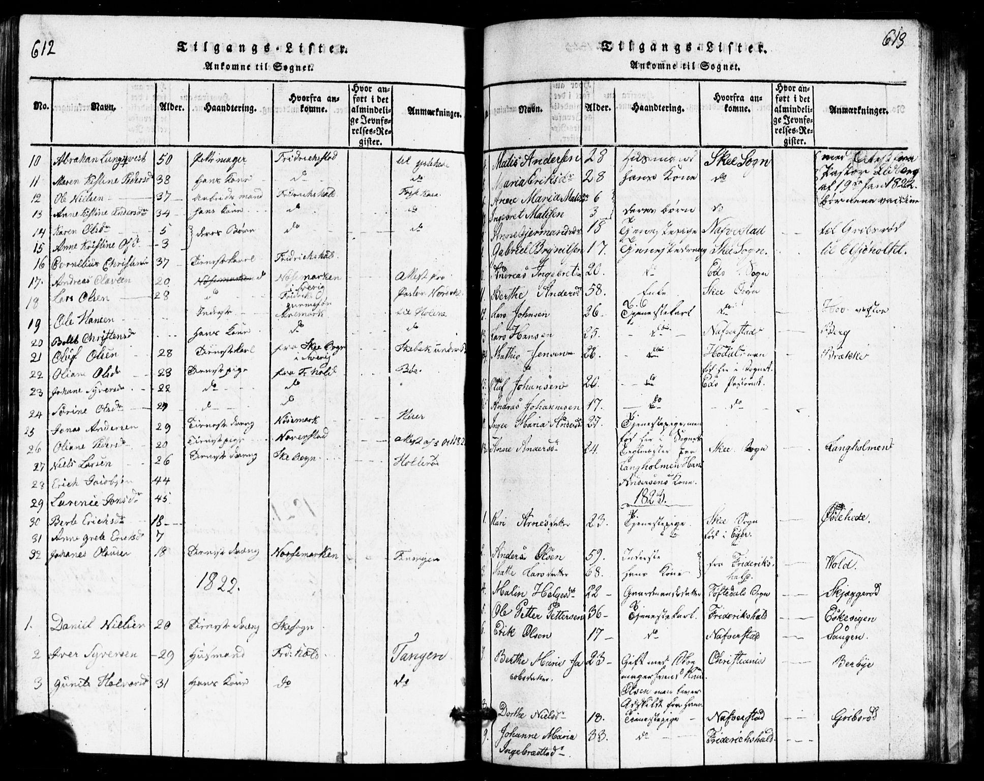 Idd prestekontor Kirkebøker, SAO/A-10911/G/Ga/L0001: Parish register (copy) no. I 1, 1815-1826, p. 612-613